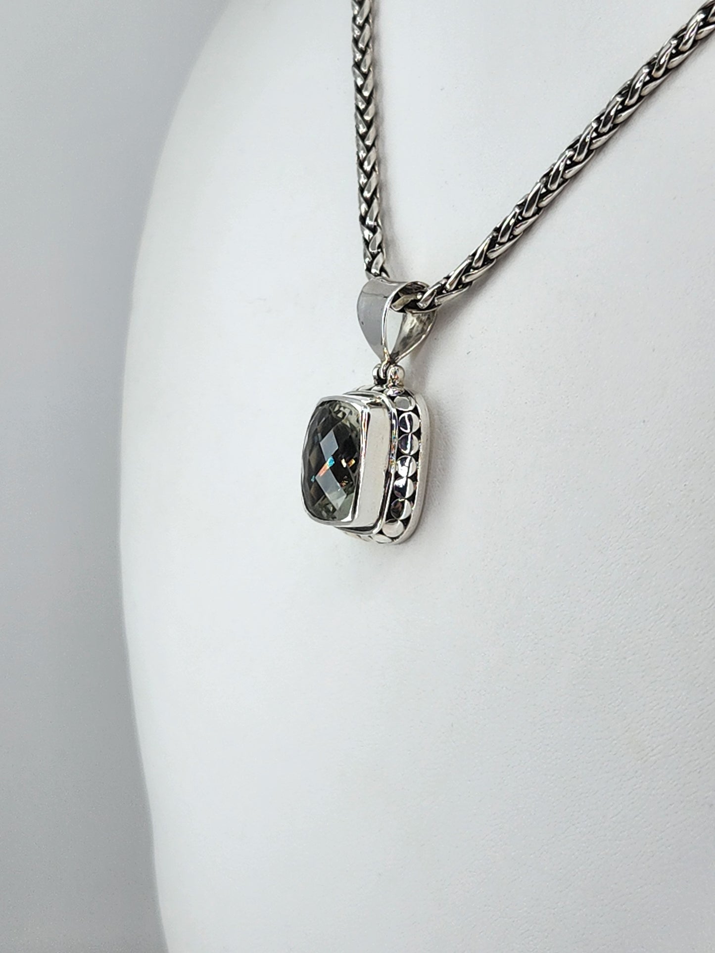 Janice Carson - Green Amethyst Small Rectangle Cut Pendant With Sterling Silver Necklace