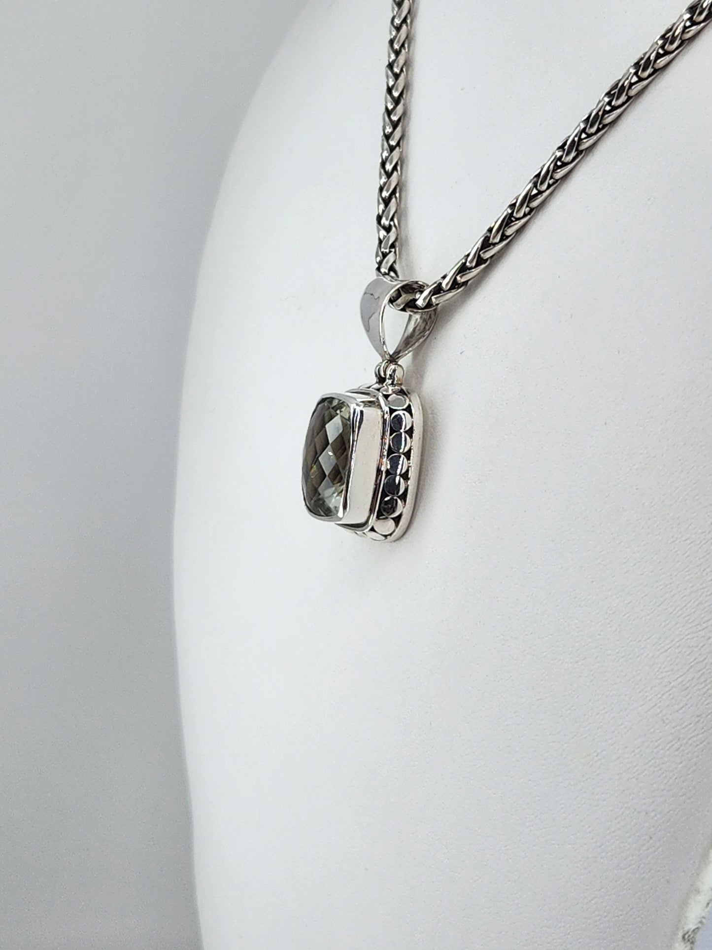 Janice Carson - Green Amethyst Small Rectangle Cut Pendant With Sterling Silver Necklace