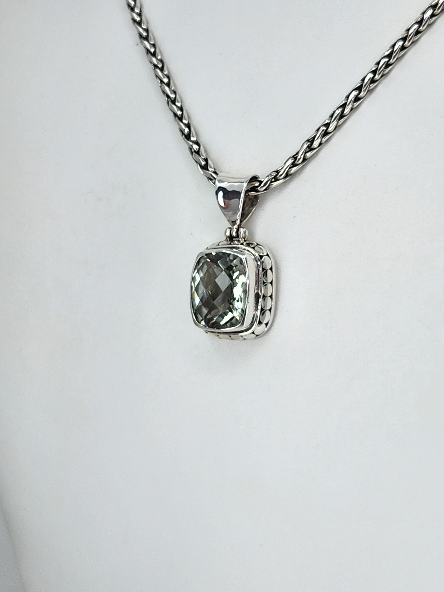 Janice Carson - Green Amethyst Small Rectangle Cut Pendant With Sterling Silver Necklace
