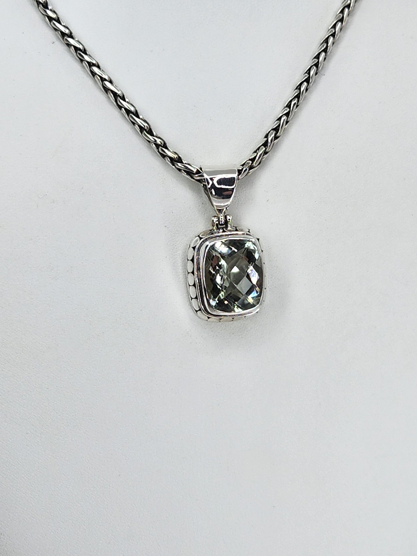 Janice Carson - Green Amethyst Small Rectangle Cut Pendant With Sterling Silver Necklace