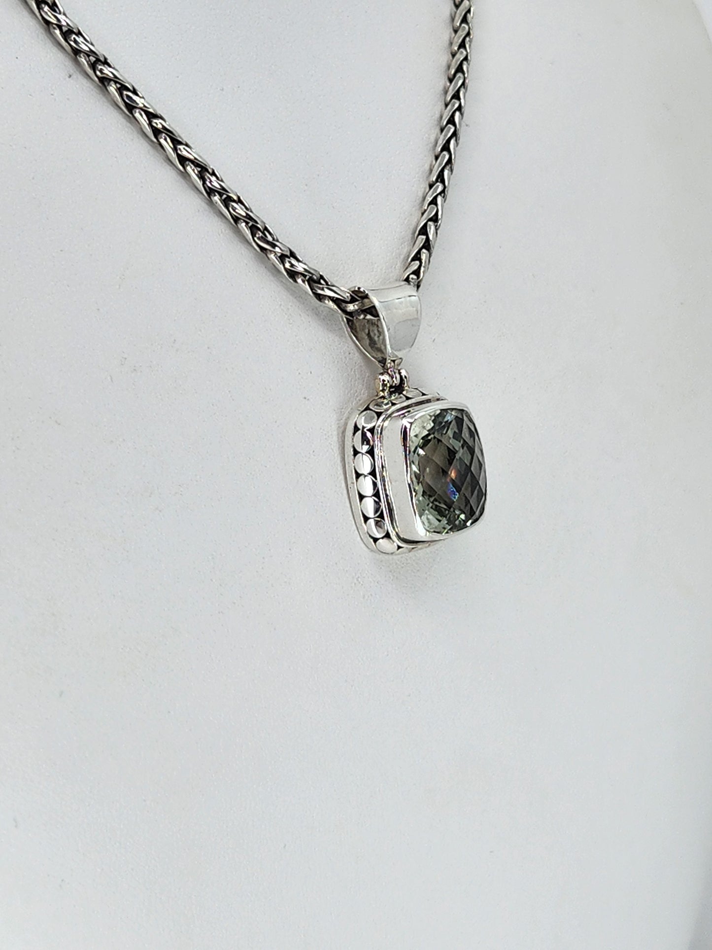 Janice Carson - Green Amethyst Small Rectangle Cut Pendant With Sterling Silver Necklace