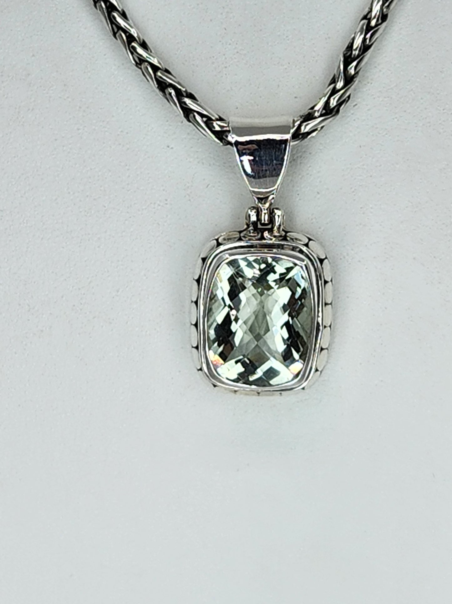 Janice Carson - Green Amethyst Small Rectangle Cut Pendant With Sterling Silver Necklace
