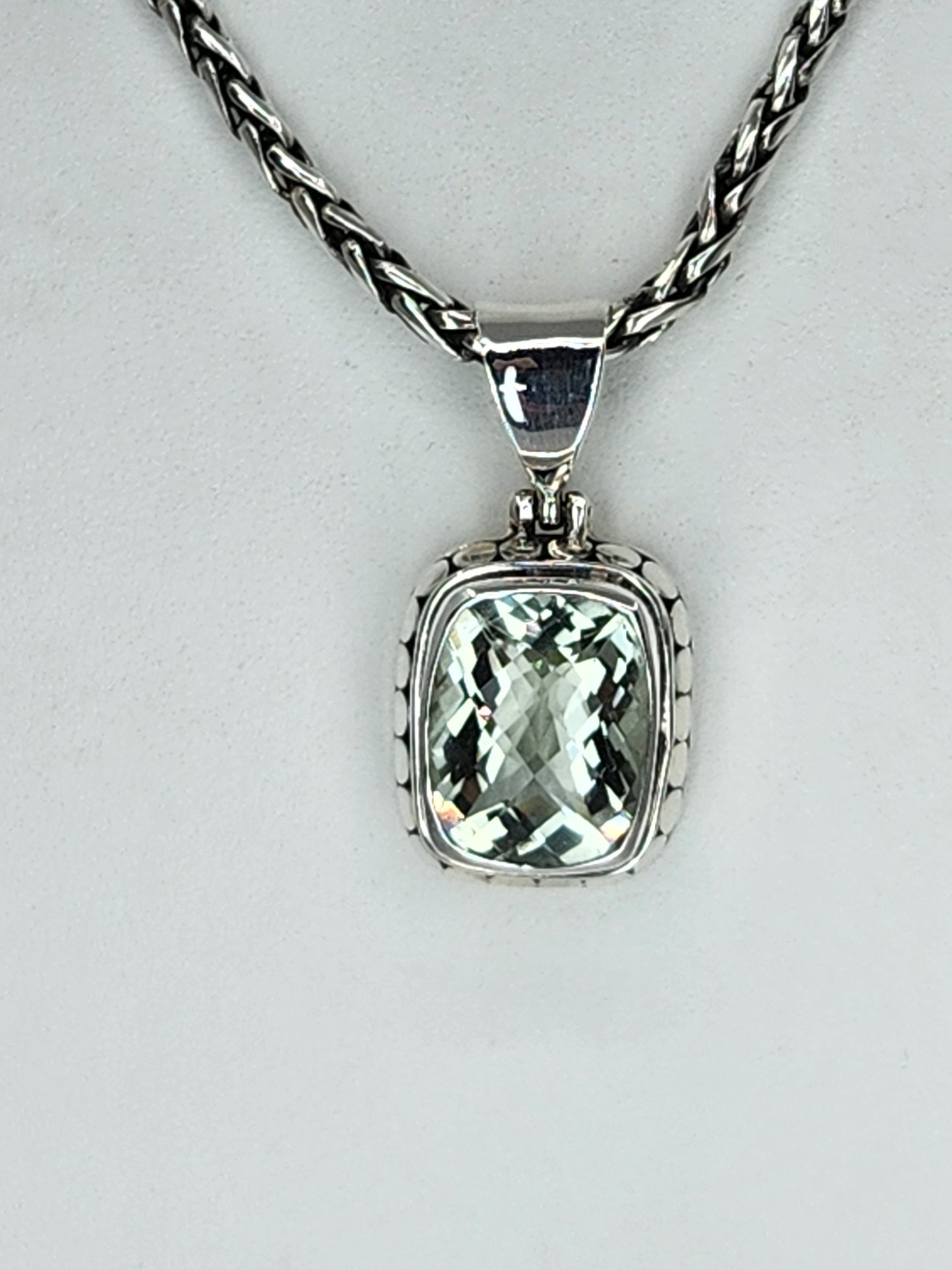 Janice Carson - Green Amethyst Small Rectangle Cut Pendant With Sterling Silver Necklace