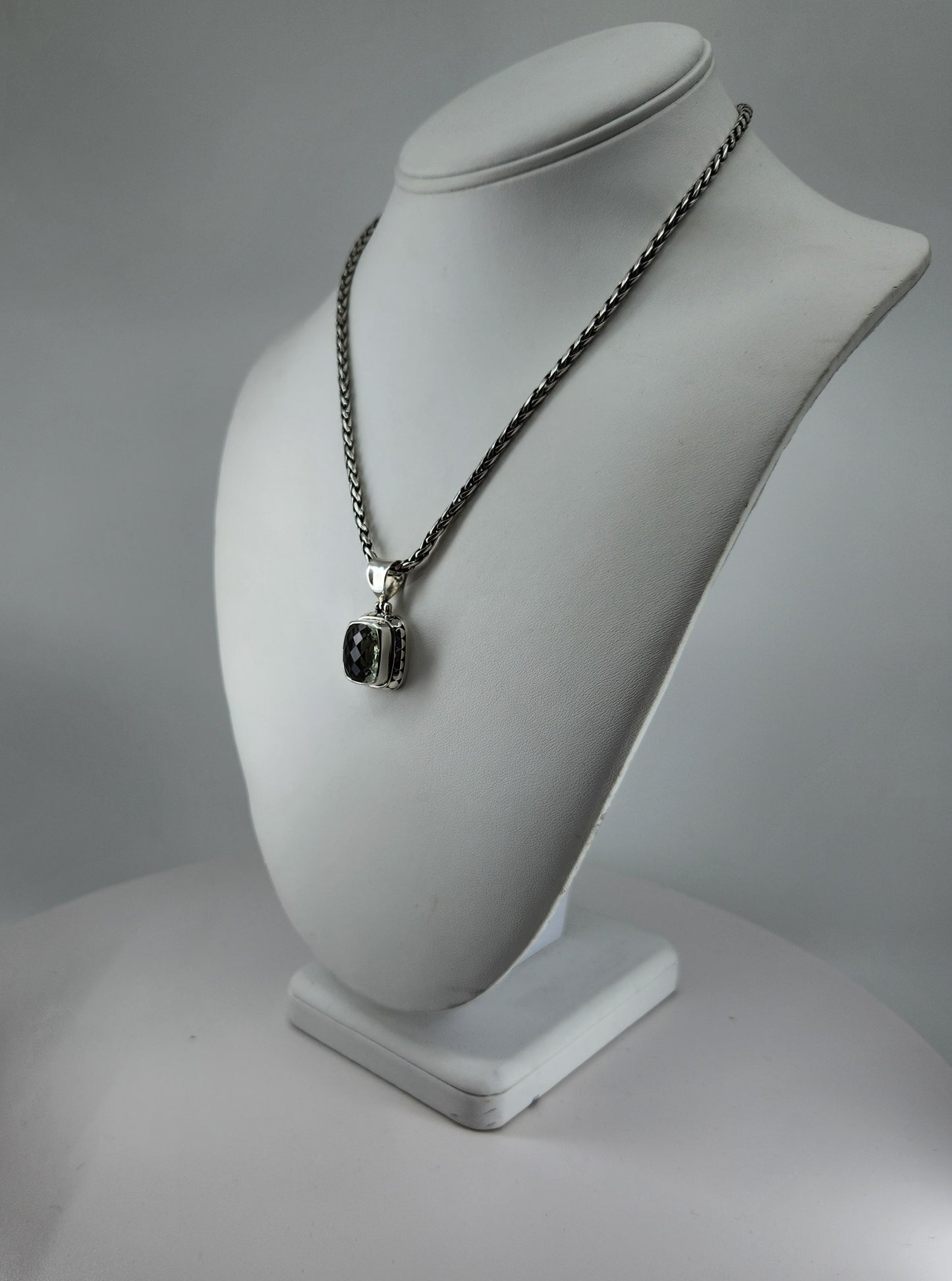 Janice Carson - Green Amethyst Small Cushion Cut Pendant With Sterling Silver Necklace