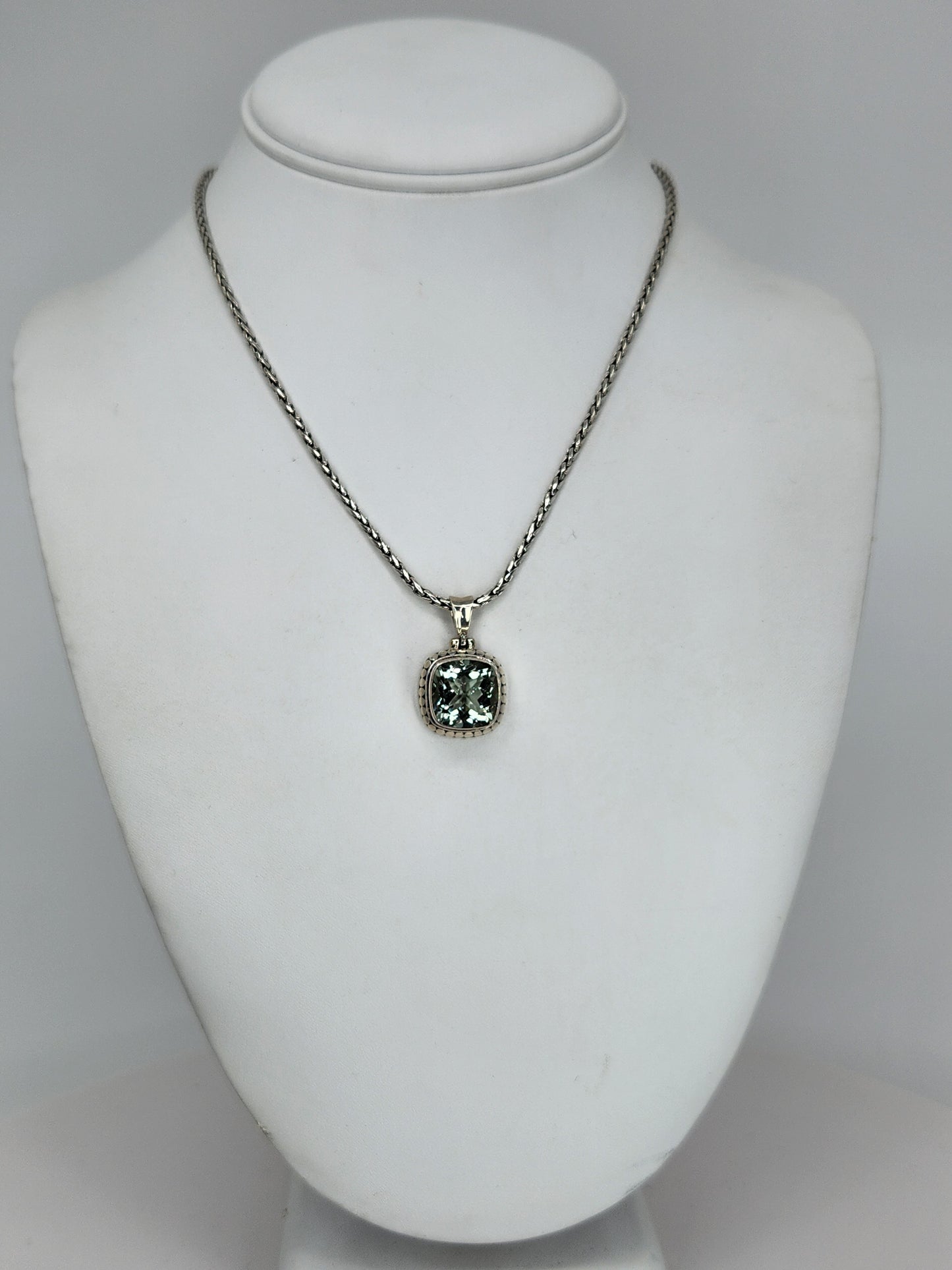 Janice Carson - Green Amethyst Small Cushion Cut Pendant With Sterling Silver Necklace
