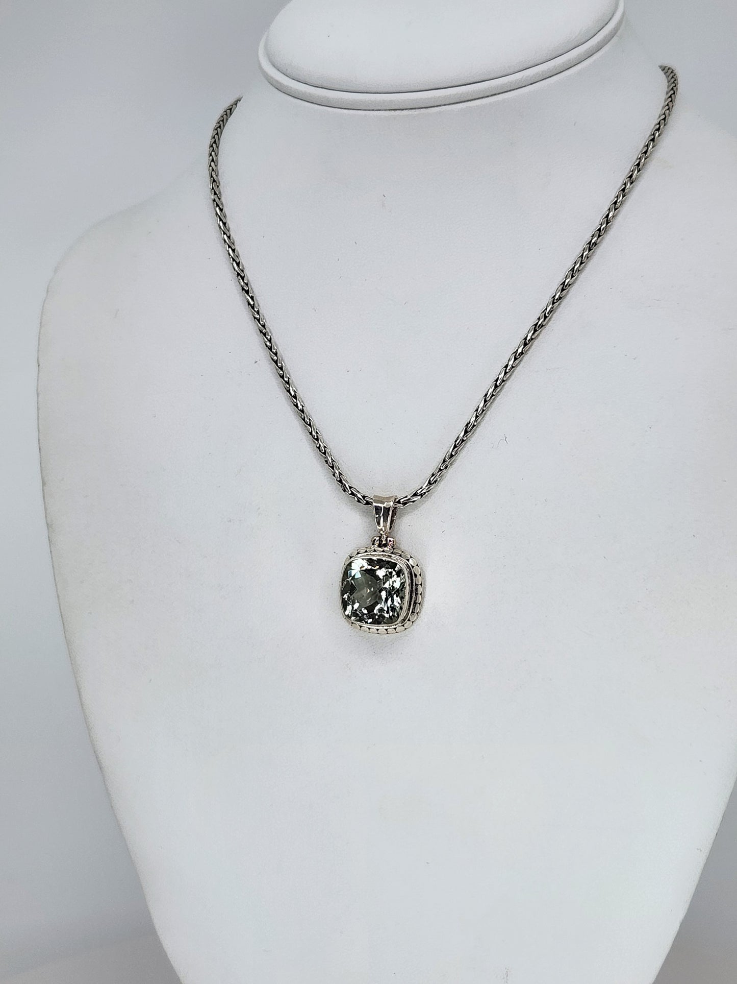 Janice Carson - Green Amethyst Small Cushion Cut Pendant With Sterling Silver Necklace