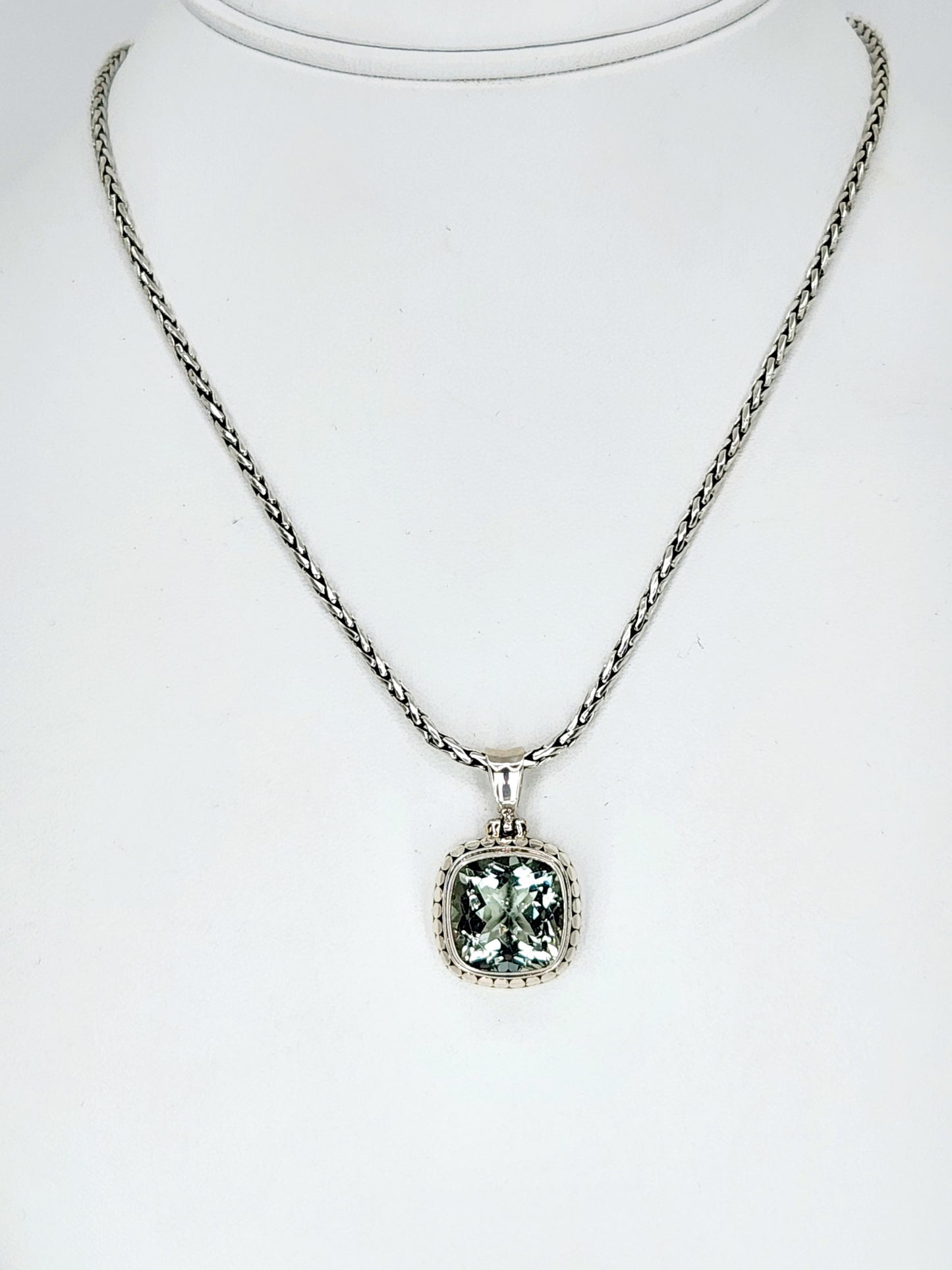 Janice Carson - Green Amethyst Small Cushion Cut Pendant With Sterling Silver Necklace