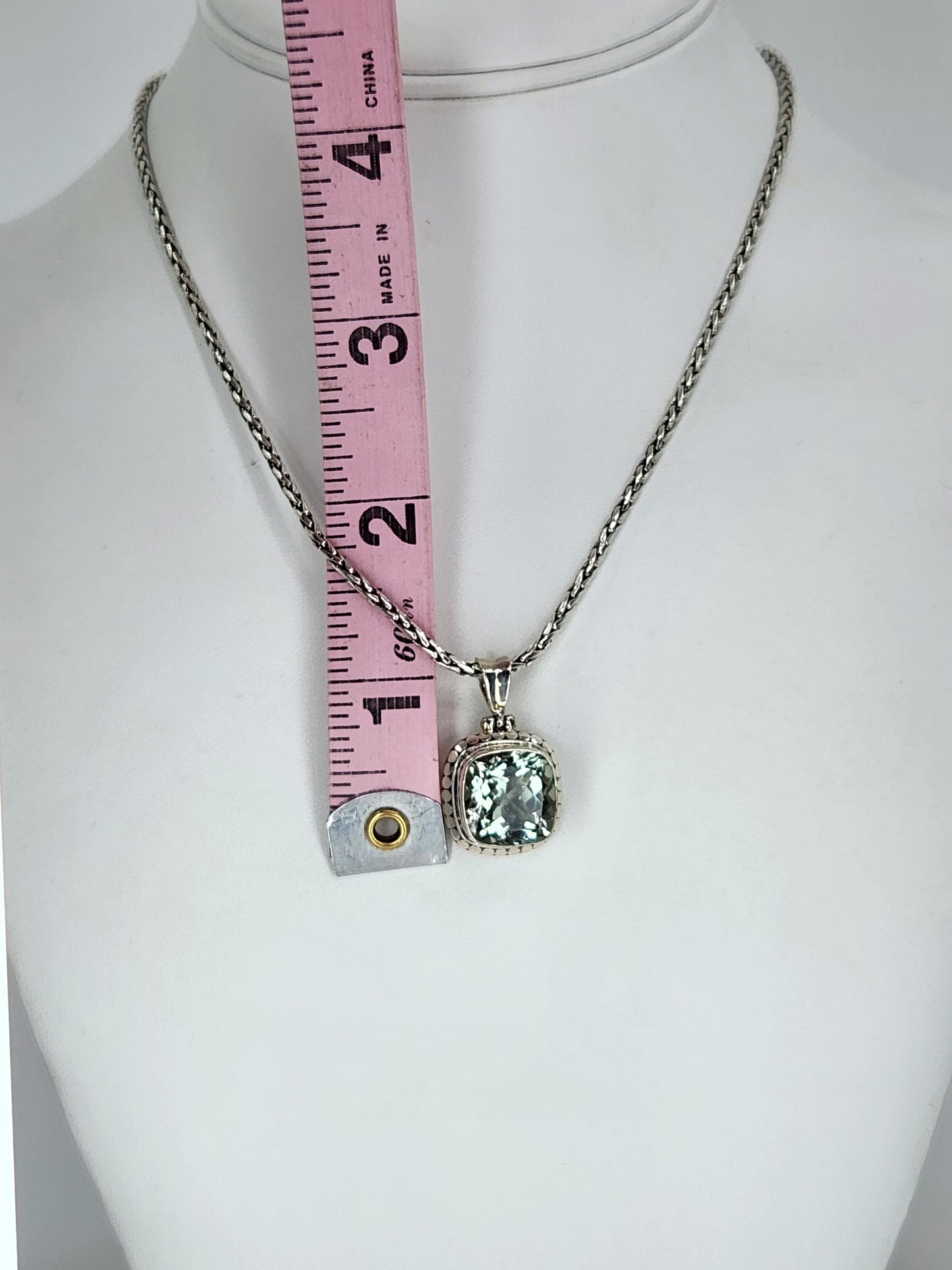 Janice Carson - Green Amethyst Small Cushion Cut Pendant With Sterling Silver Necklace
