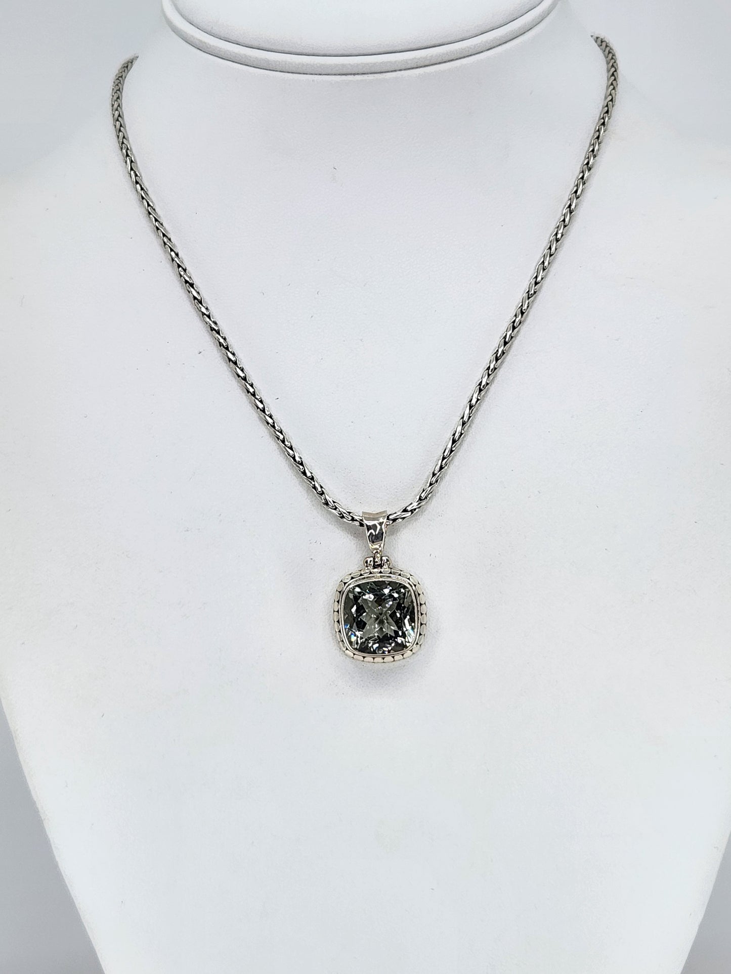 Janice Carson - Green Amethyst Small Cushion Cut Pendant With Sterling Silver Necklace
