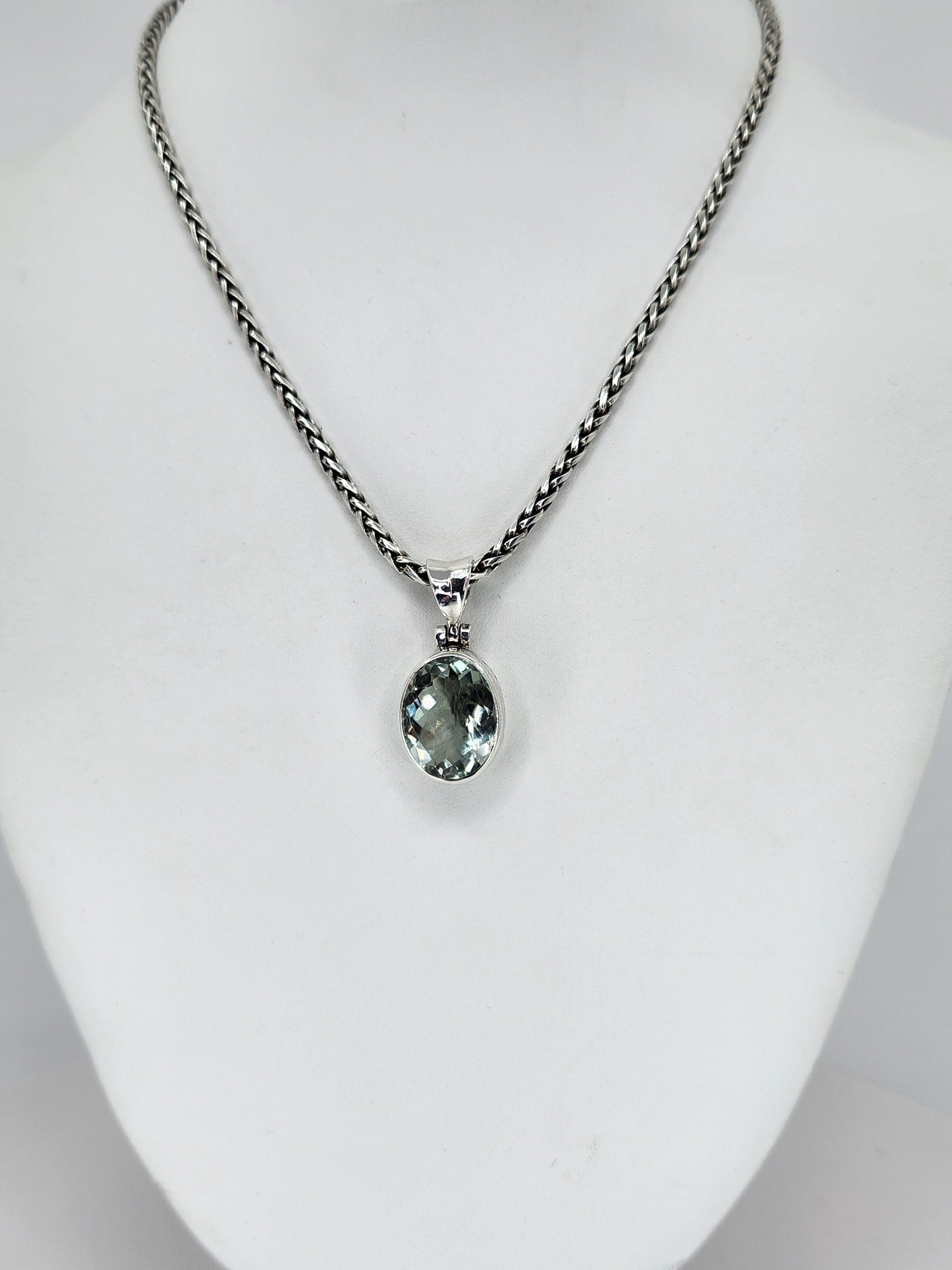 Janice Carson - Green Amethyst Oval Cut Pendant with Sterling Silver Necklace