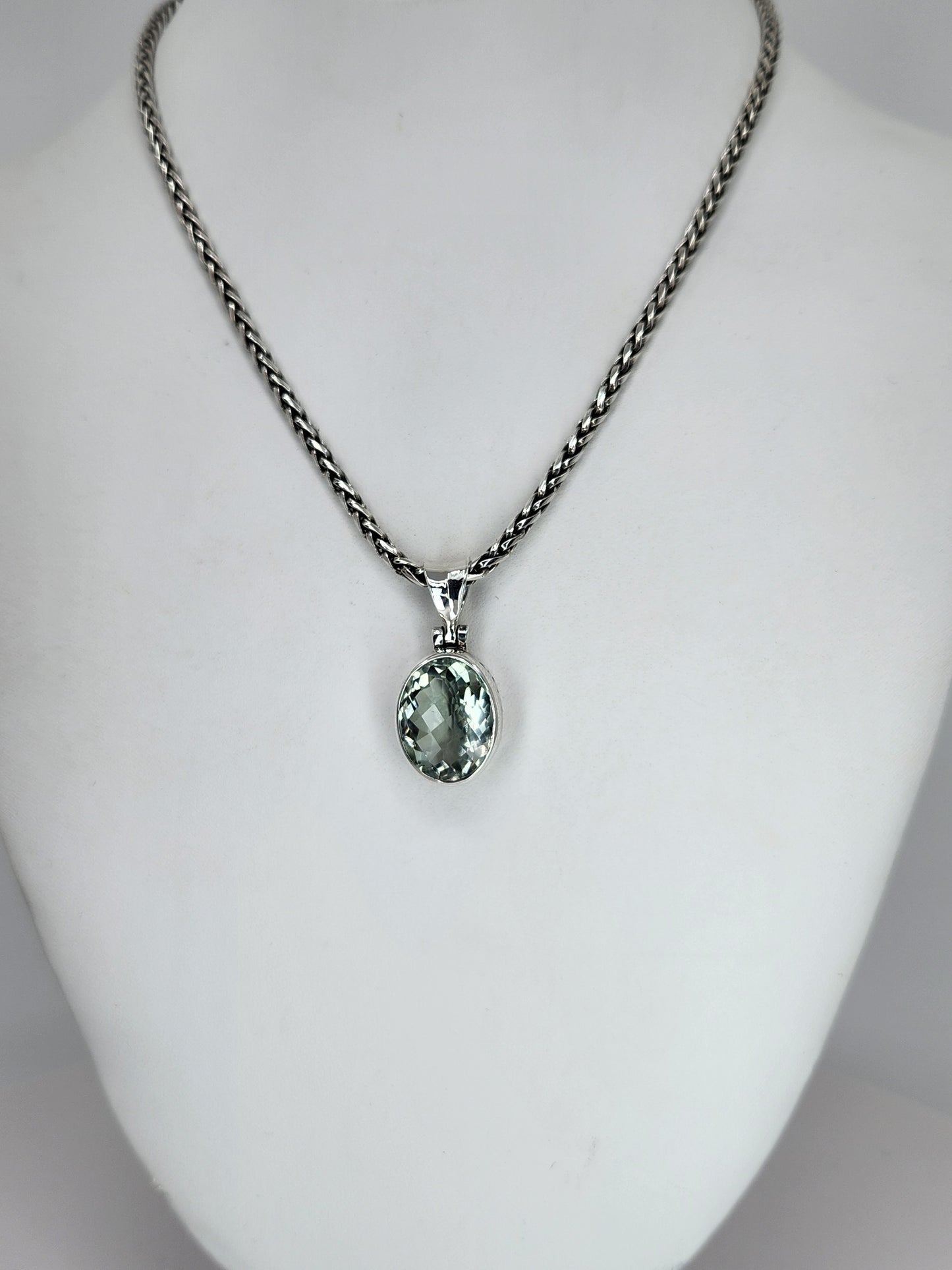 Janice Carson - Green Amethyst Oval Cut Pendant with Sterling Silver Necklace