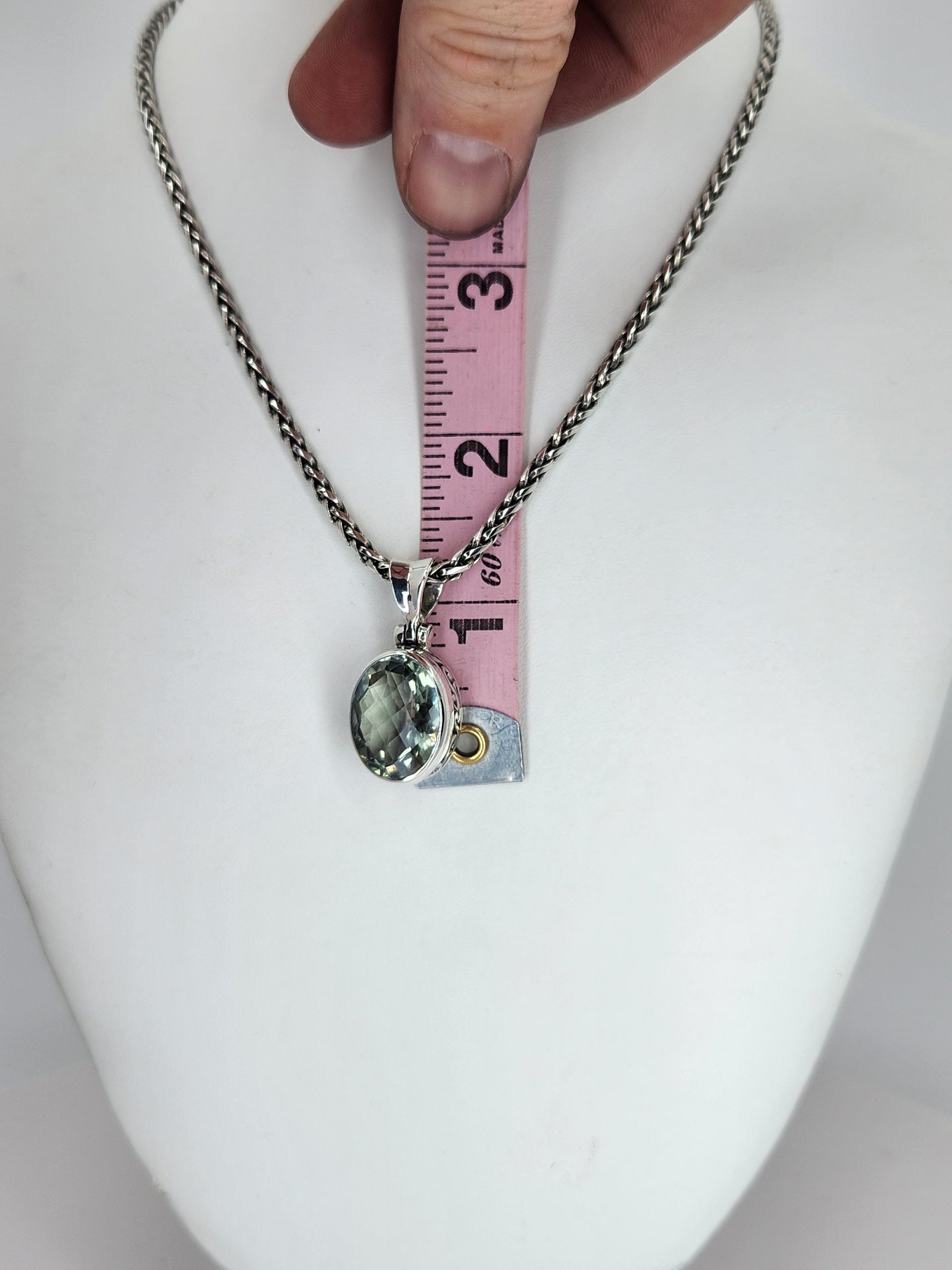 Janice Carson - Green Amethyst Oval Cut Pendant with Sterling Silver Necklace