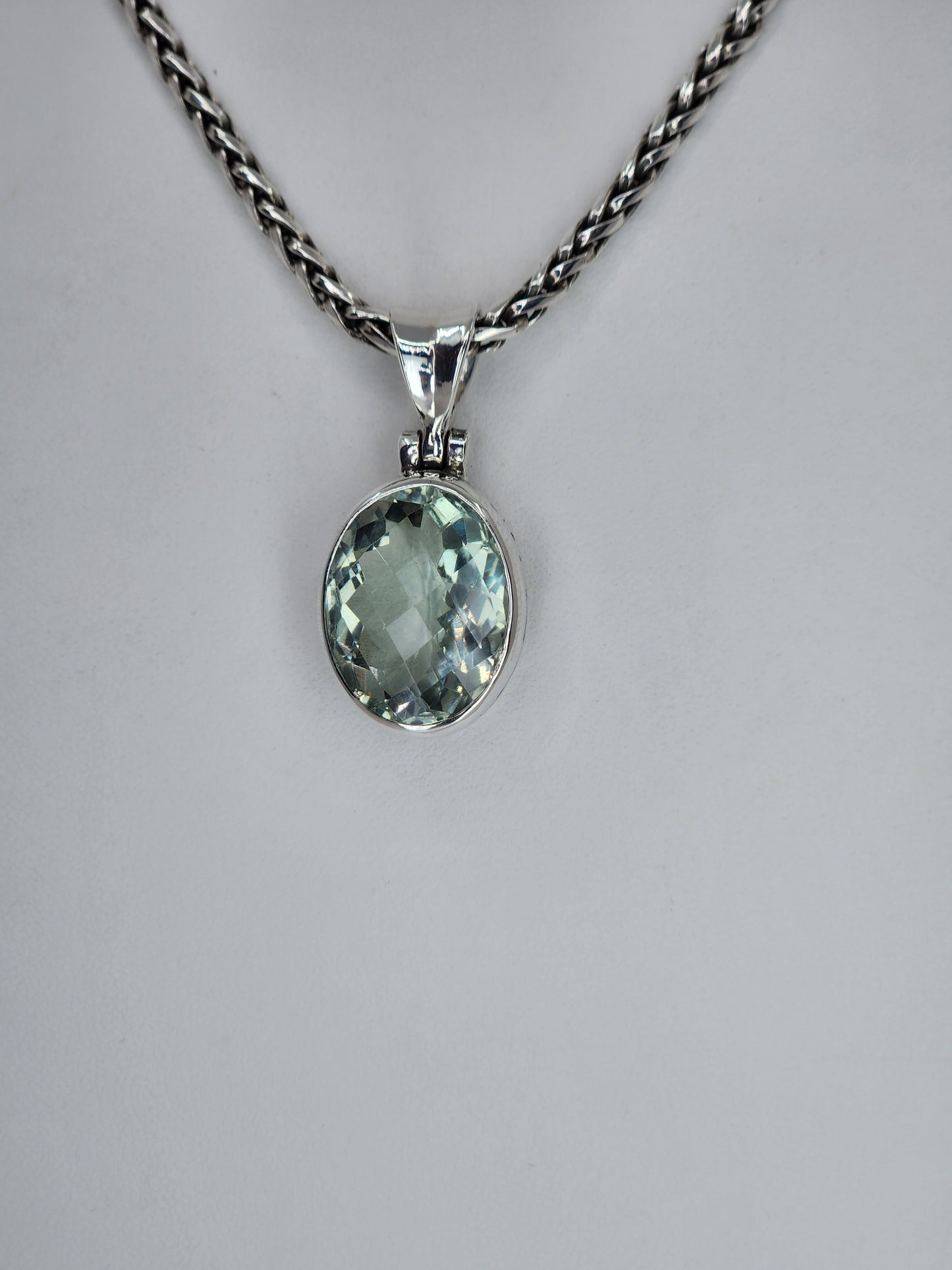 Janice Carson - Green Amethyst Oval Cut Pendant with Sterling Silver Necklace