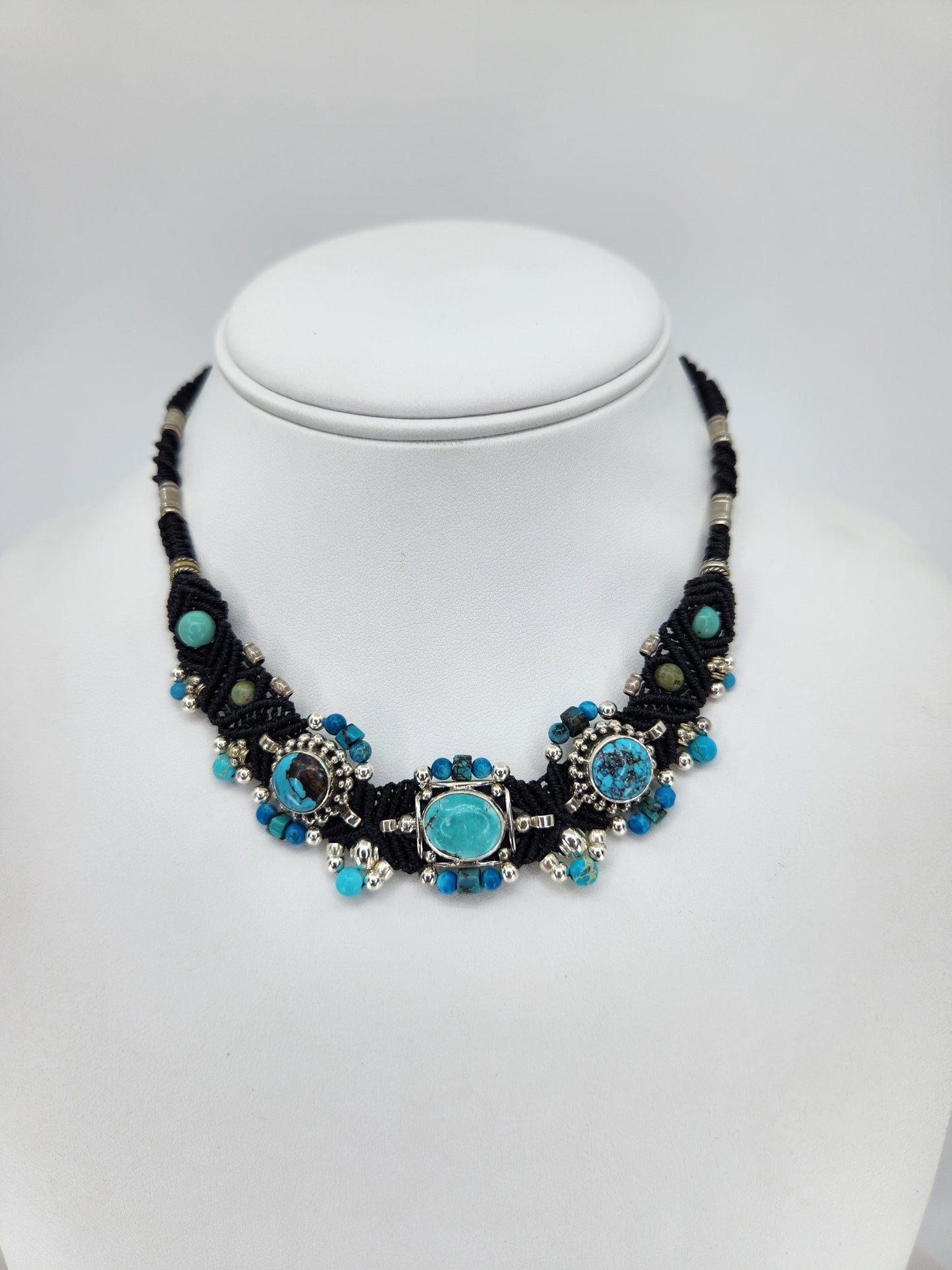Isha Elafi - Turquoise Stones set in Black Knotwork Necklace