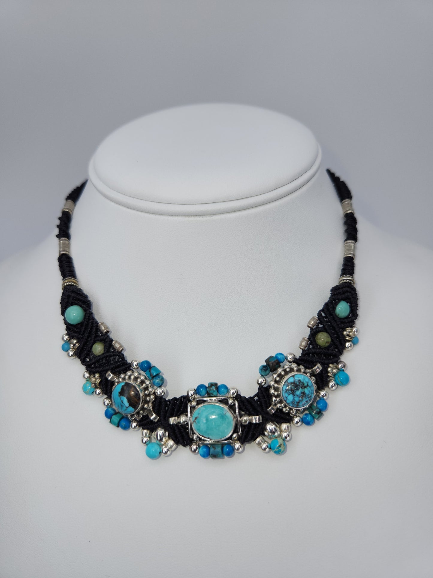 Isha Elafi - Turquoise Stones set in Black Knotwork Necklace