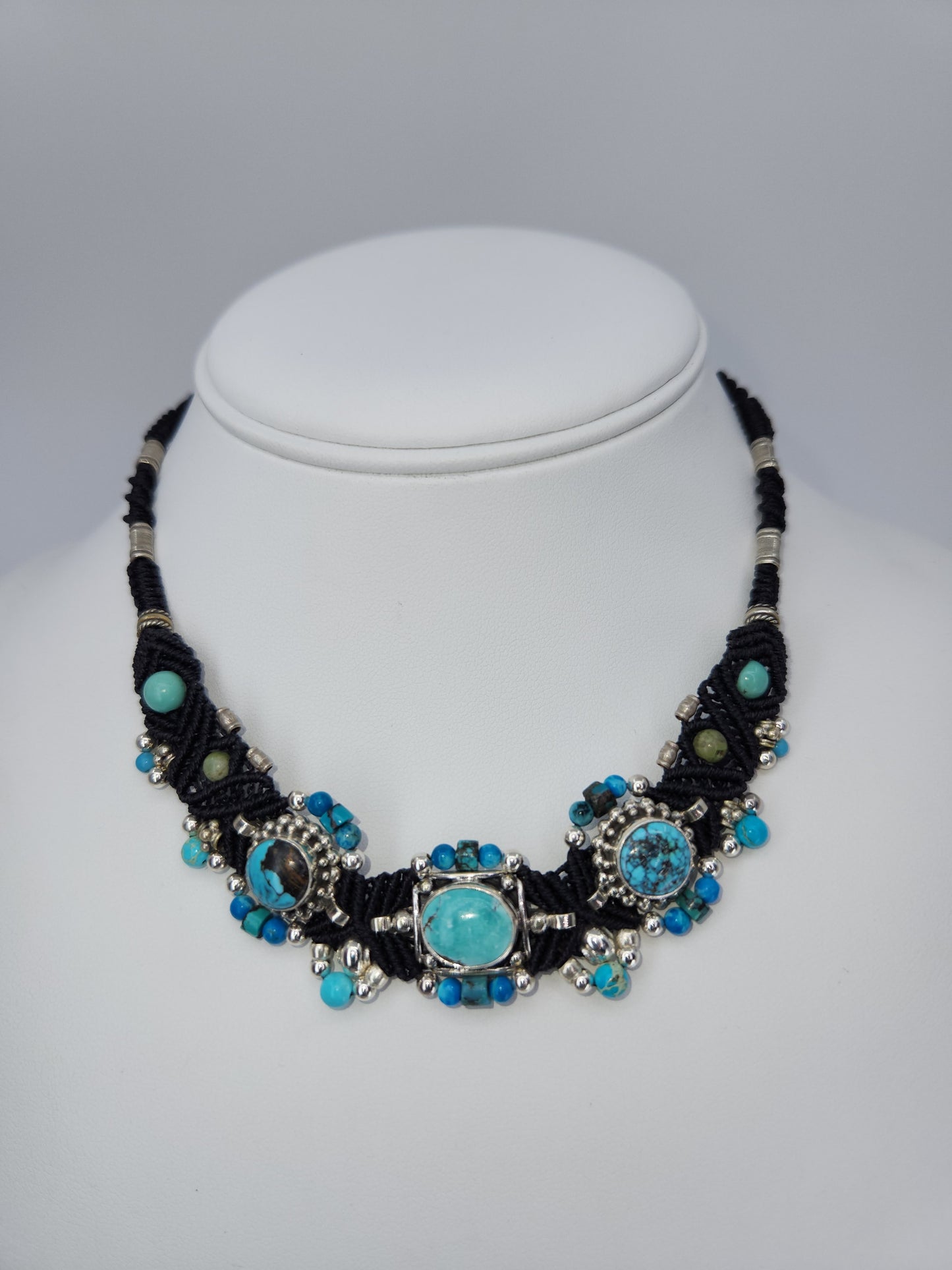Isha Elafi - Turquoise Stones set in Black Knotwork Necklace
