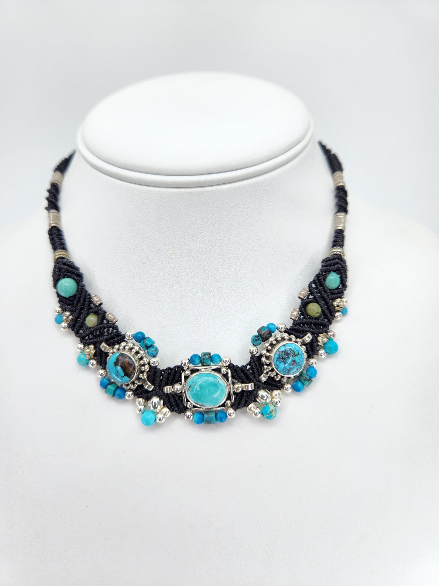 Isha Elafi - Turquoise Stones set in Black Knotwork Necklace