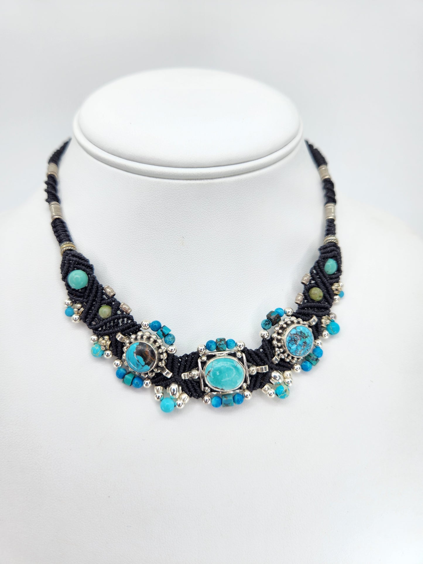 Isha Elafi - Turquoise Stones set in Black Knotwork Necklace