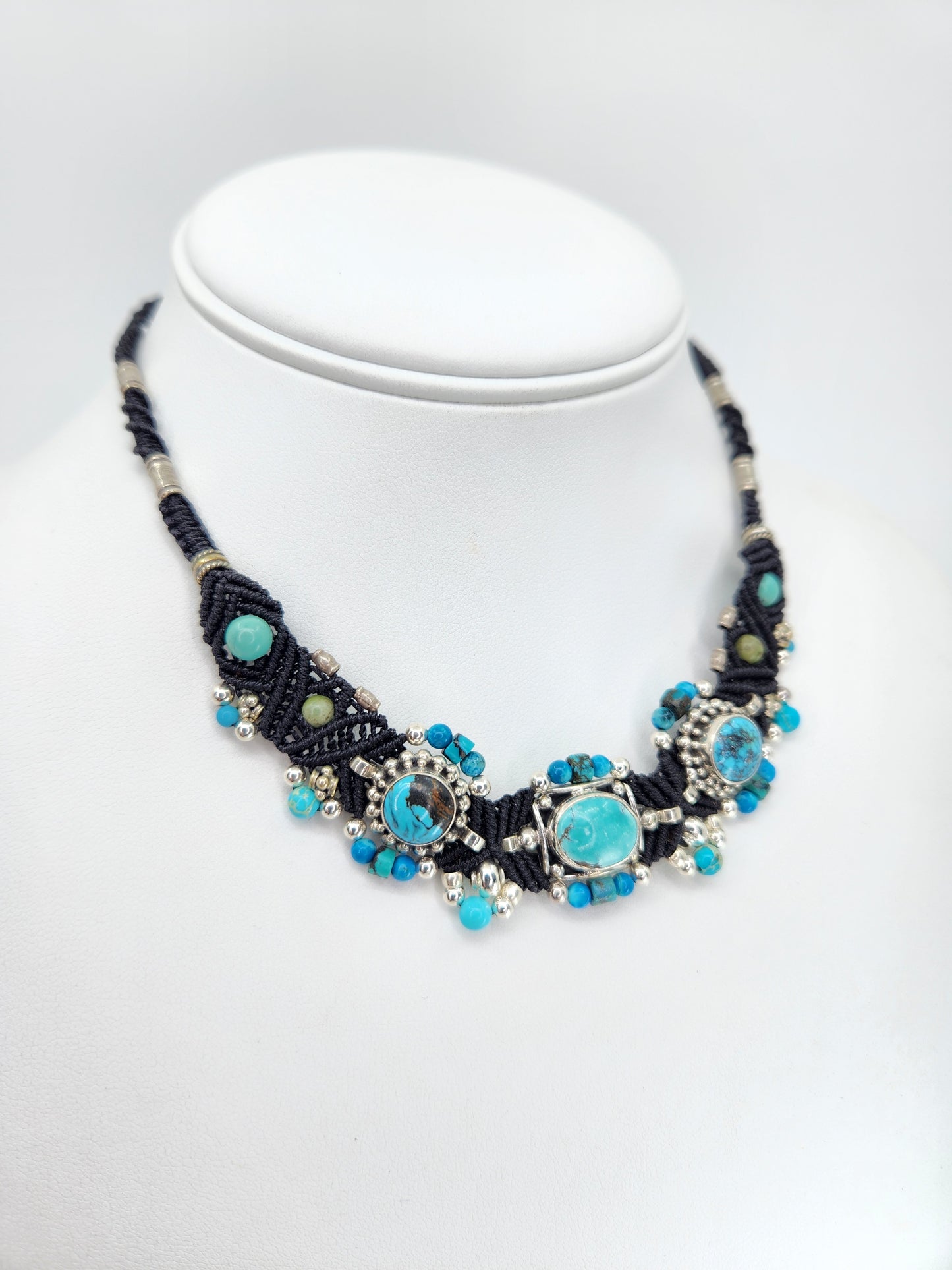 Isha Elafi - Turquoise Stones set in Black Knotwork Necklace