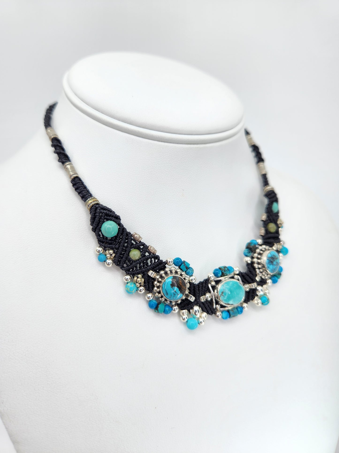 Isha Elafi - Turquoise Stones set in Black Knotwork Necklace