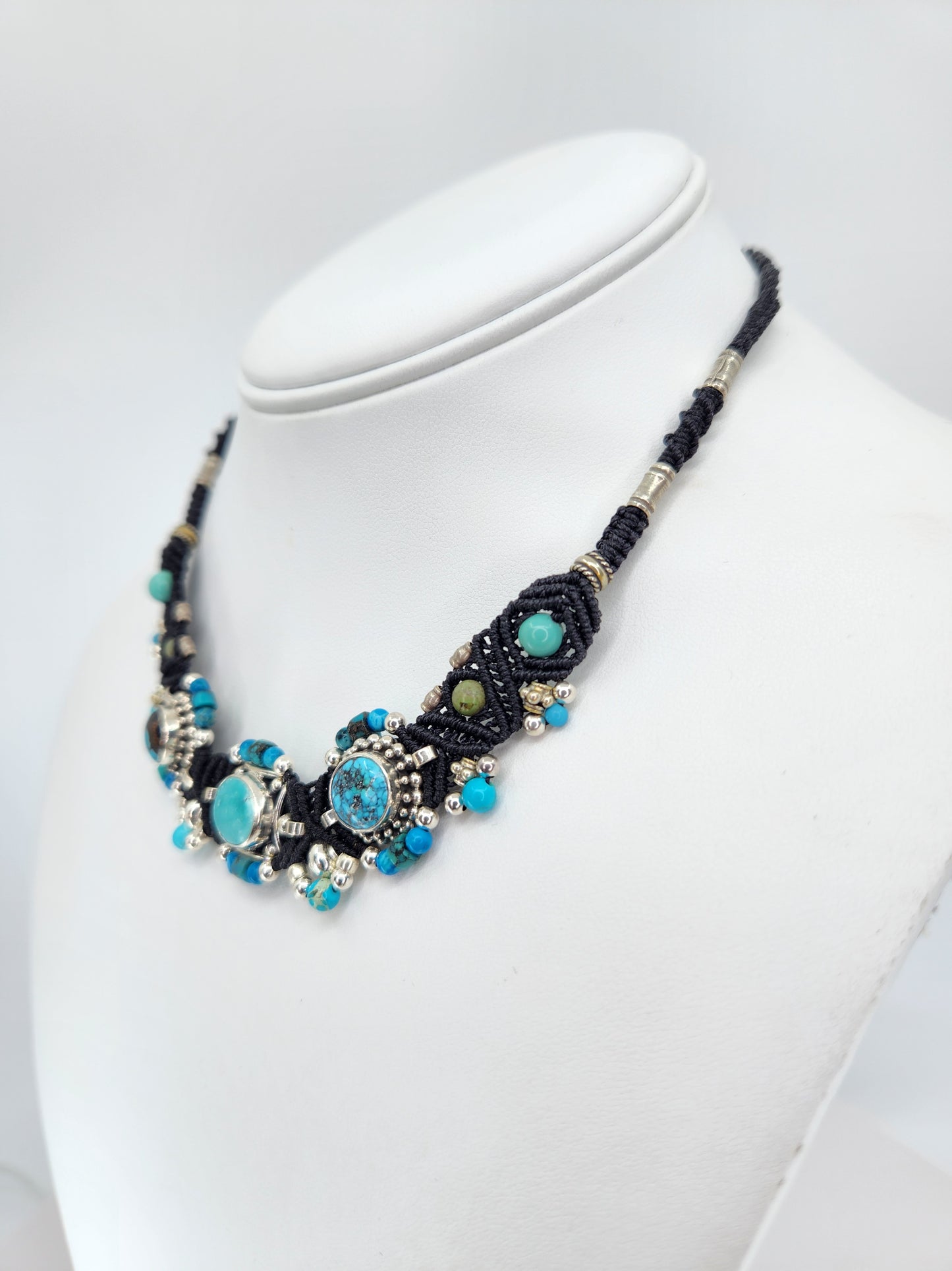 Isha Elafi - Turquoise Stones set in Black Knotwork Necklace