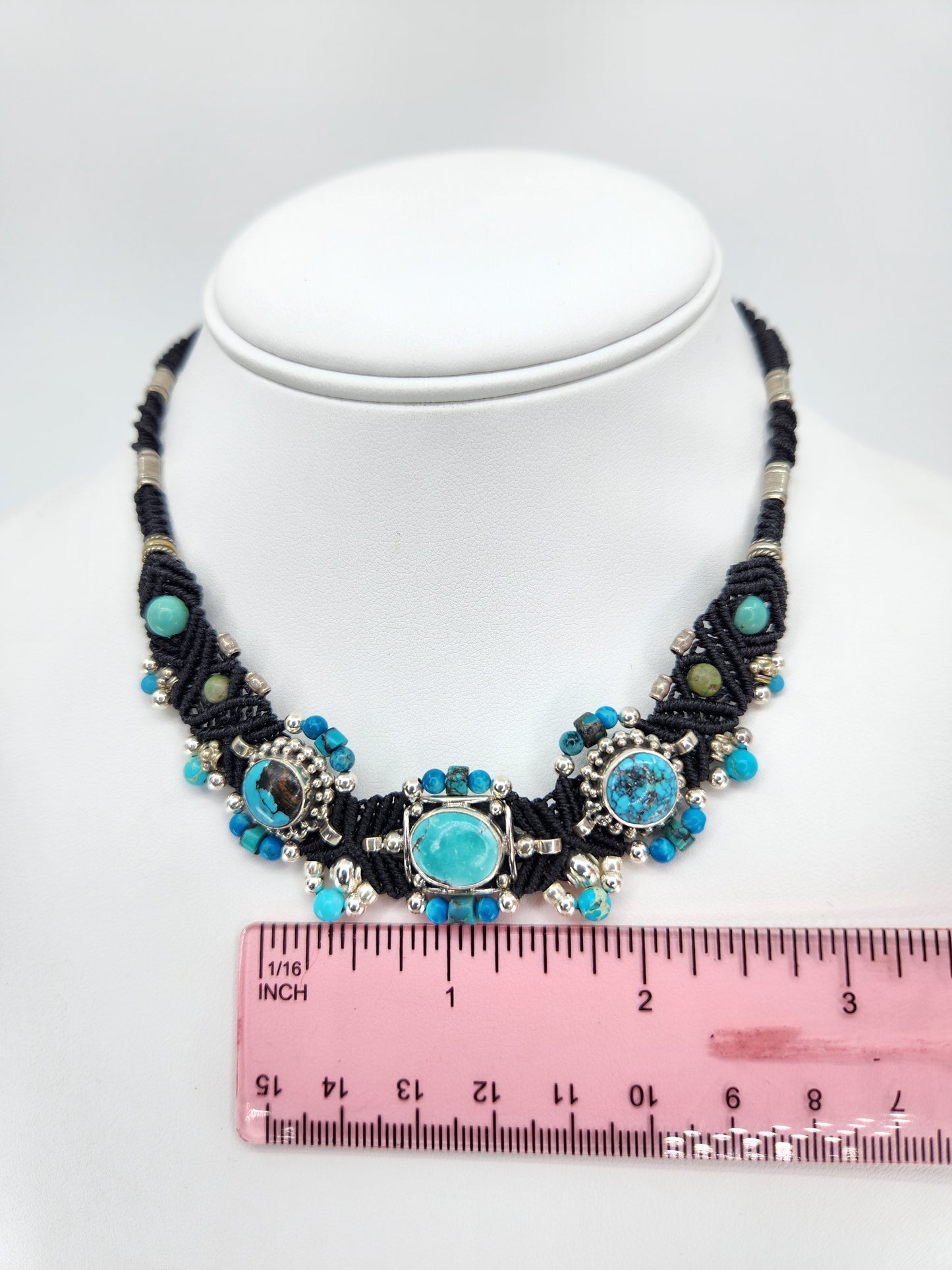 Isha Elafi - Turquoise Stones set in Black Knotwork Necklace