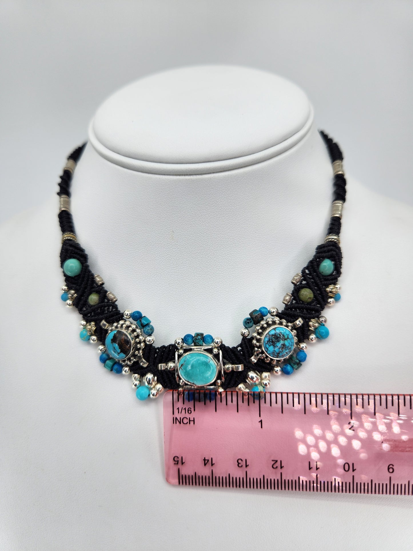 Isha Elafi - Turquoise Stones set in Black Knotwork Necklace