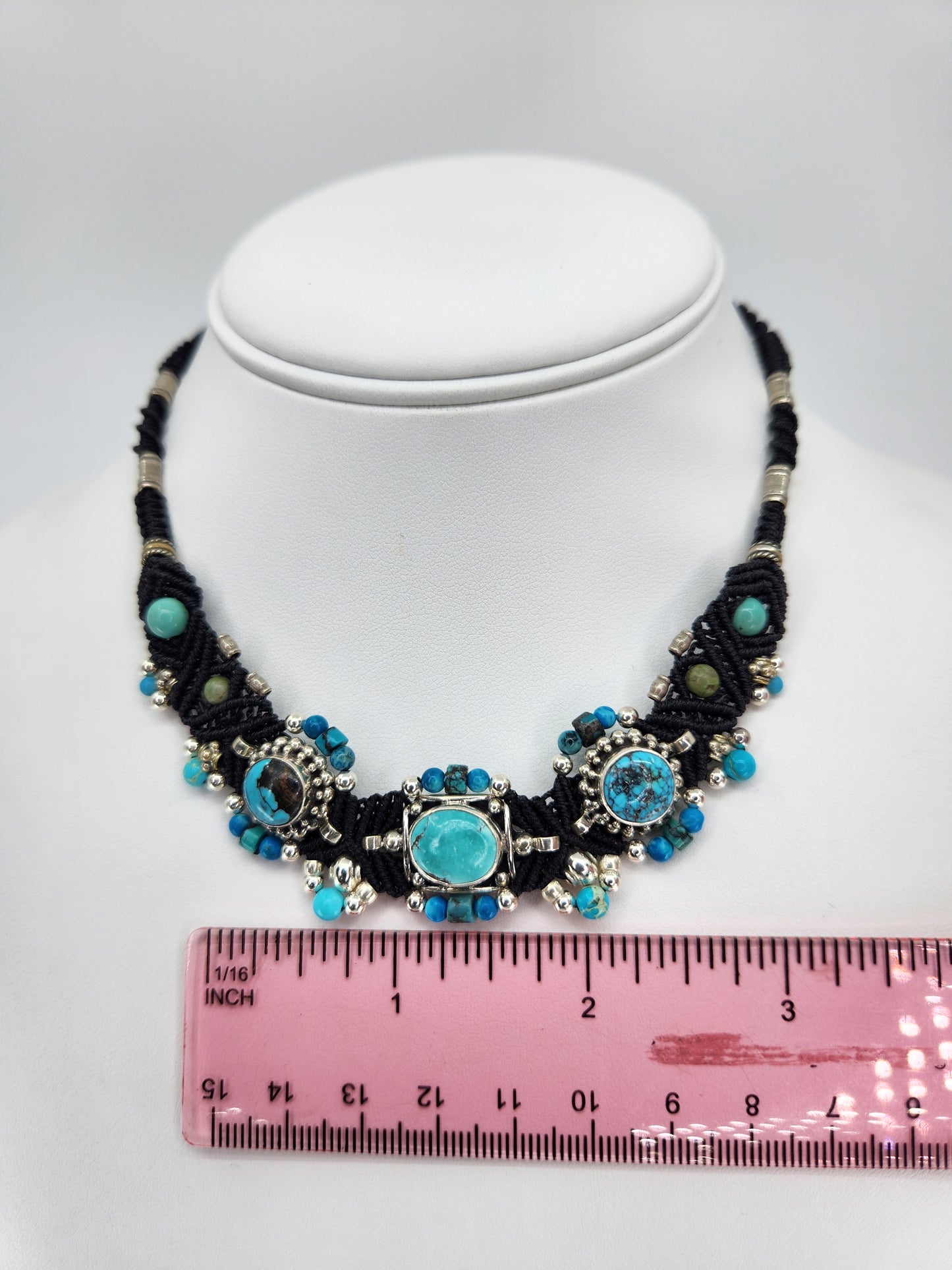 Isha Elafi - Turquoise Stones set in Black Knotwork Necklace