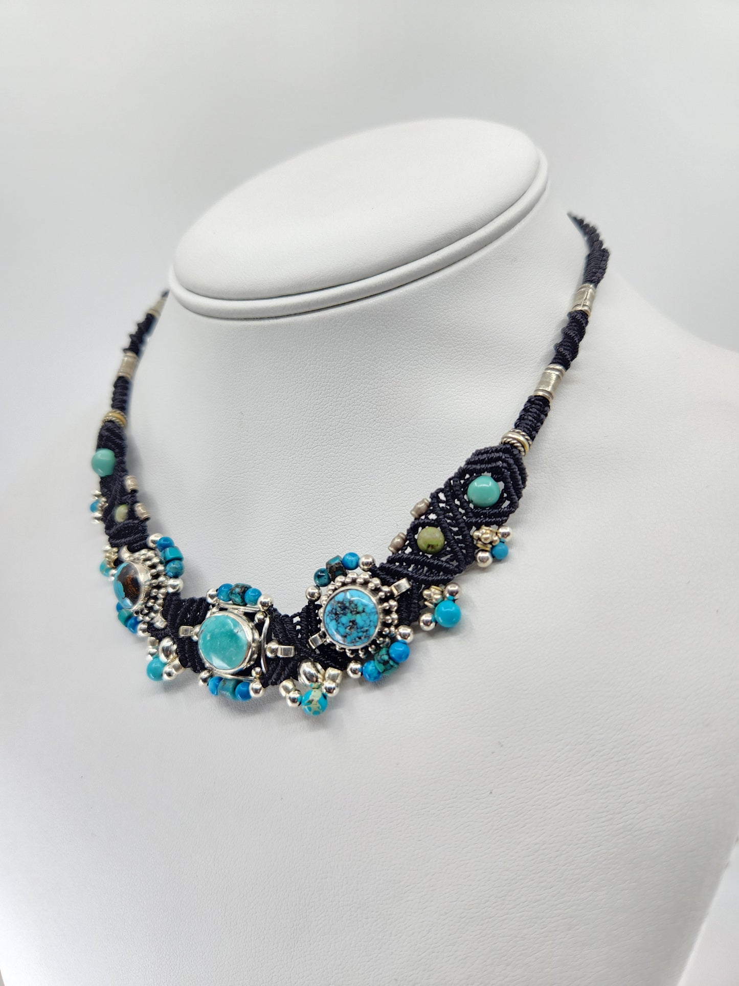 Isha Elafi - Turquoise Stones set in Black Knotwork Necklace