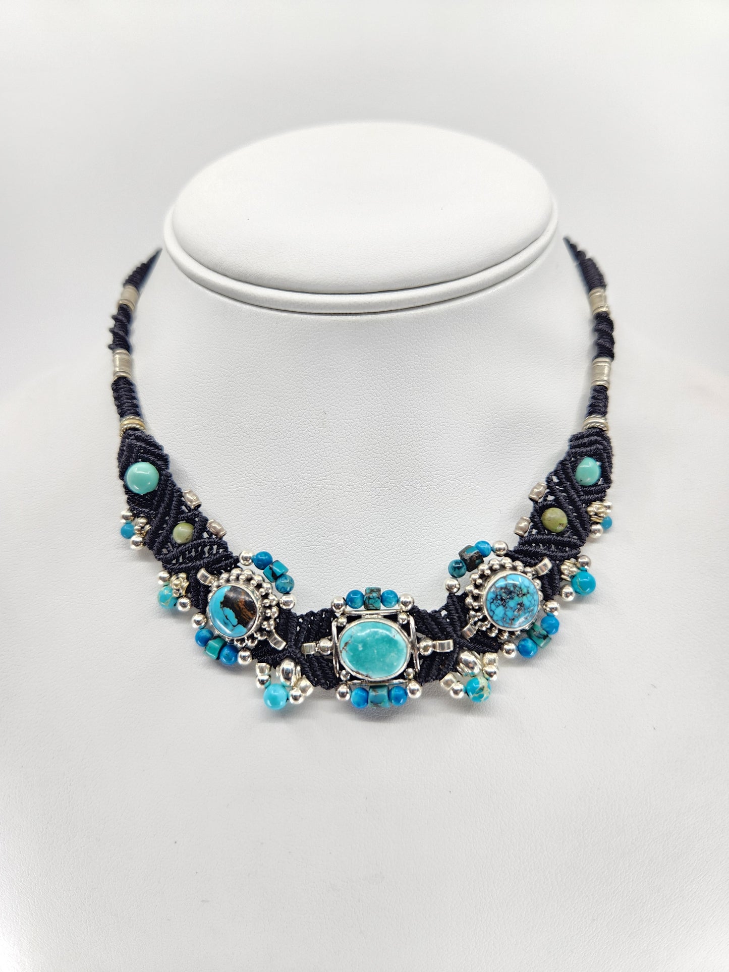 Isha Elafi - Turquoise Stones set in Black Knotwork Necklace