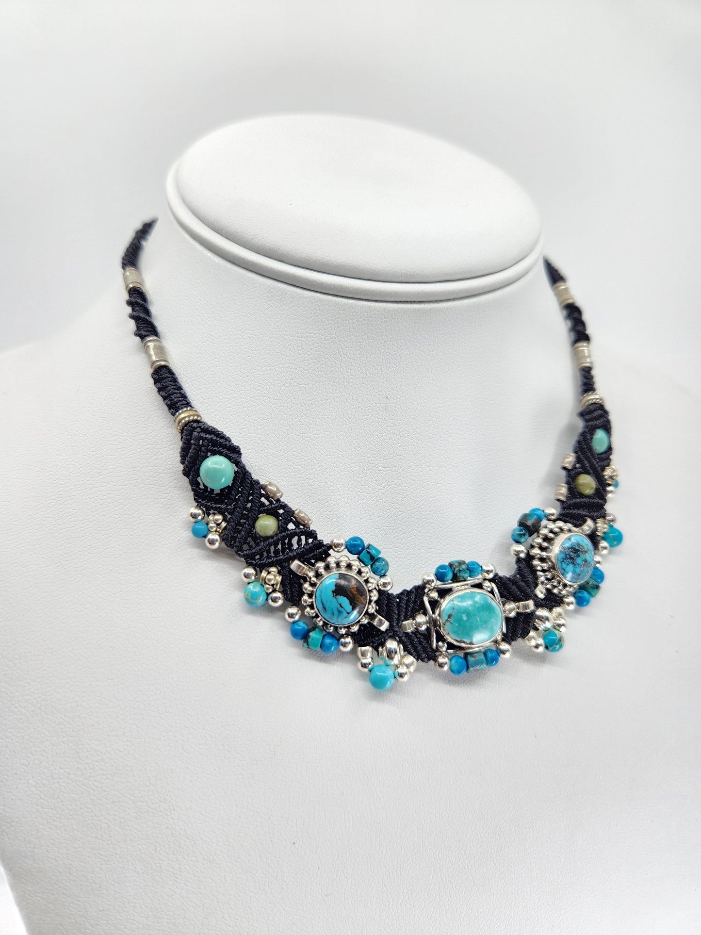 Isha Elafi - Turquoise Stones set in Black Knotwork Necklace