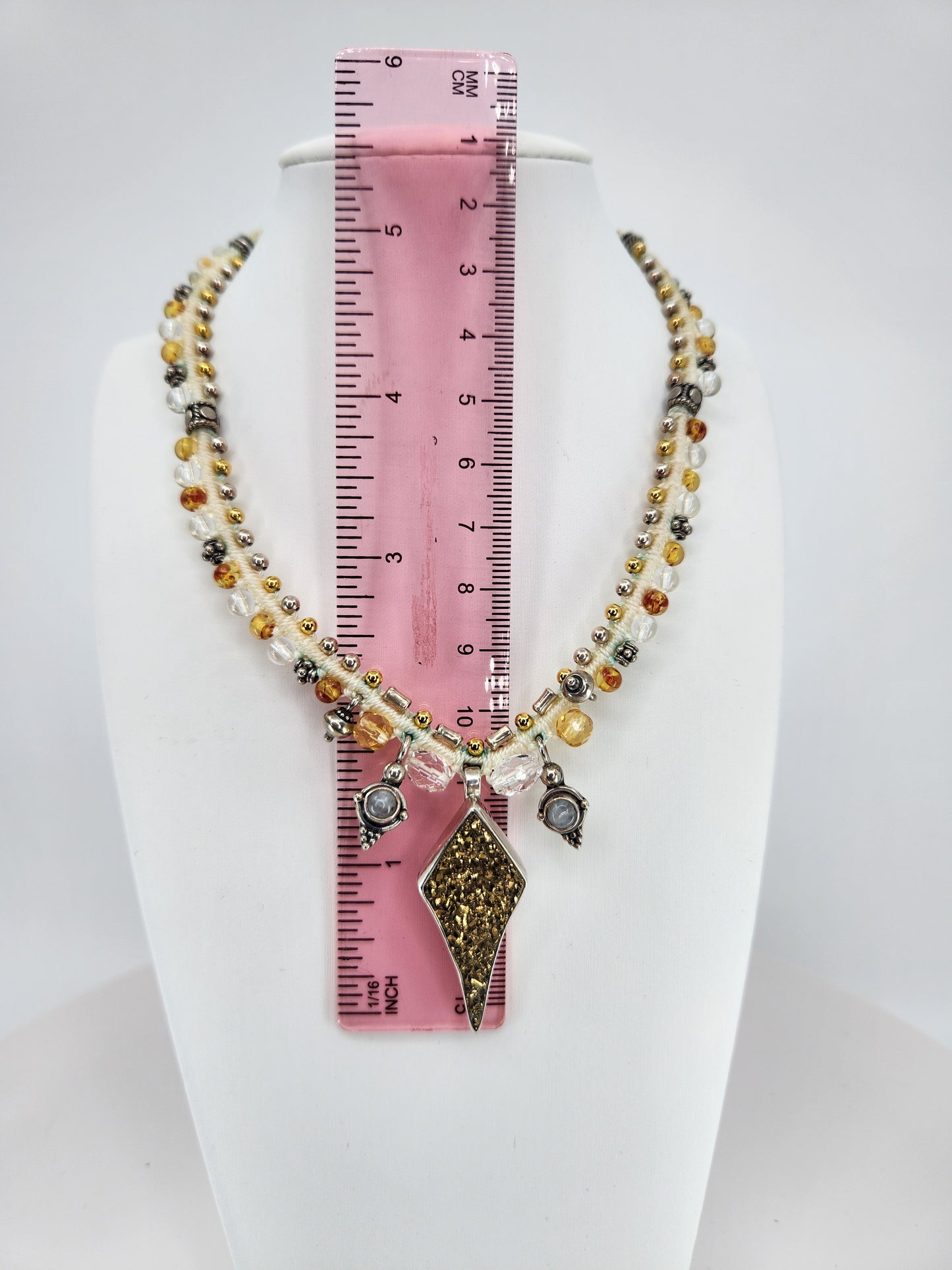 Isha Elafi - Gold Druzy Crystal with Moonstone and Golden Citrine beading Necklace