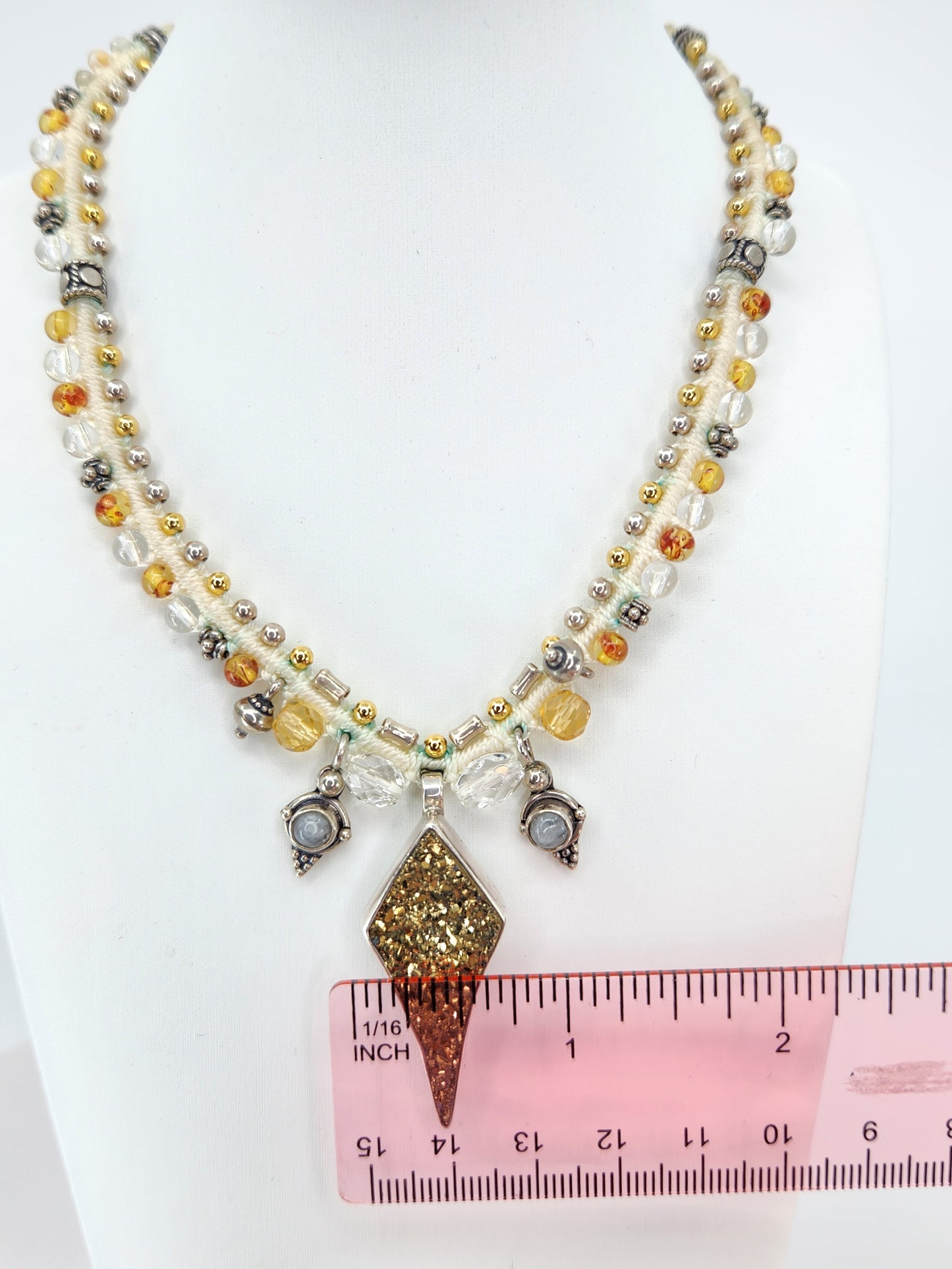 Isha Elafi - Gold Druzy Crystal with Moonstone and Golden Citrine beading Necklace