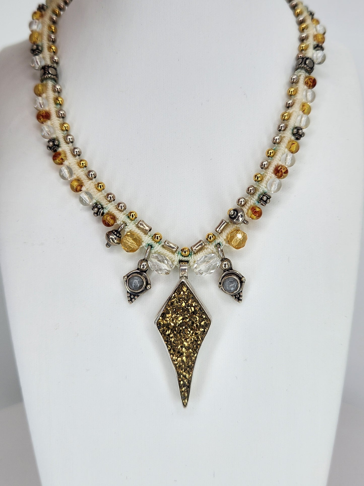 Isha Elafi - Gold Druzy Crystal with Moonstone and Golden Citrine beading Necklace