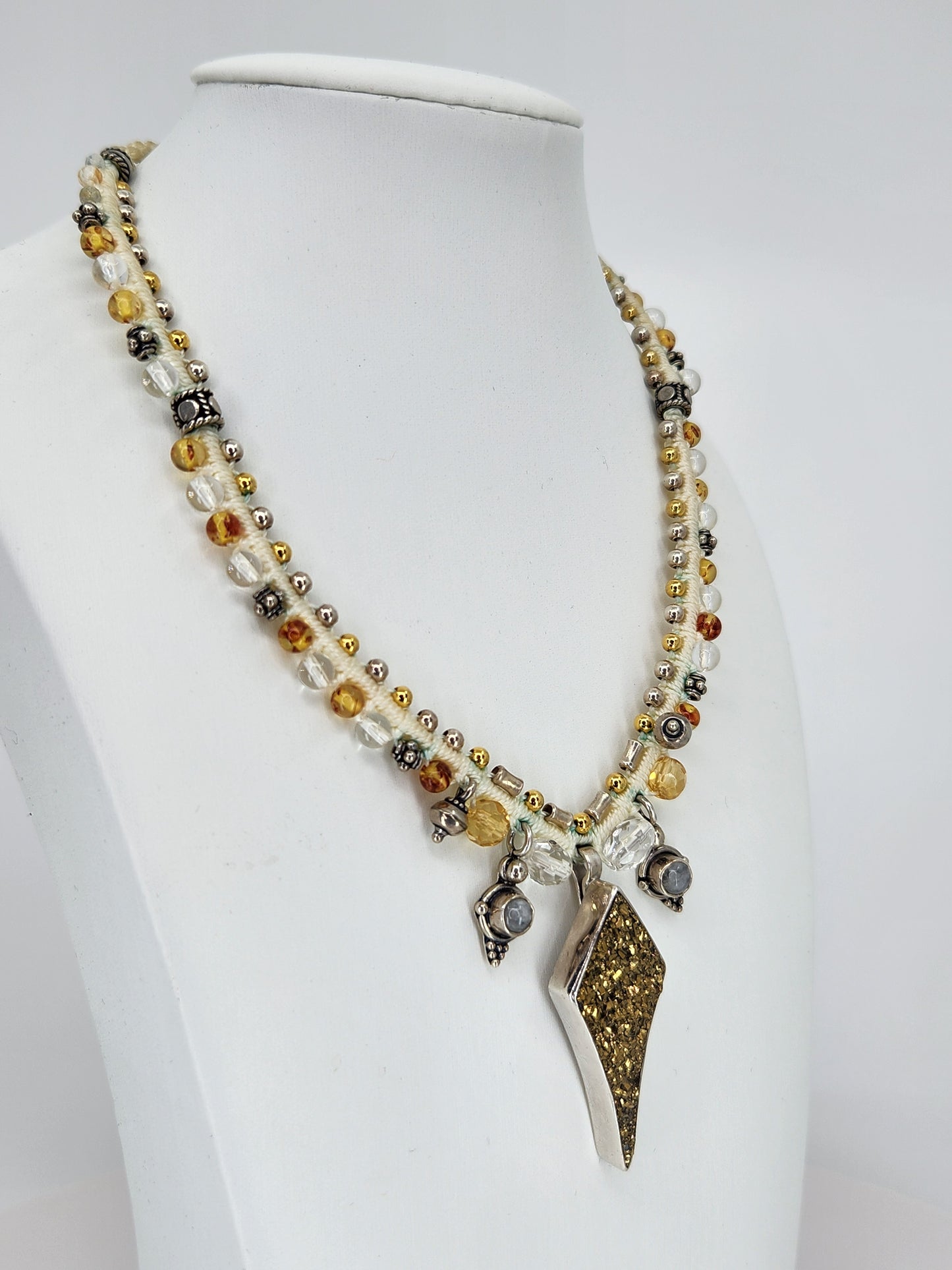 Isha Elafi - Gold Druzy Crystal with Moonstone and Golden Citrine beading Necklace