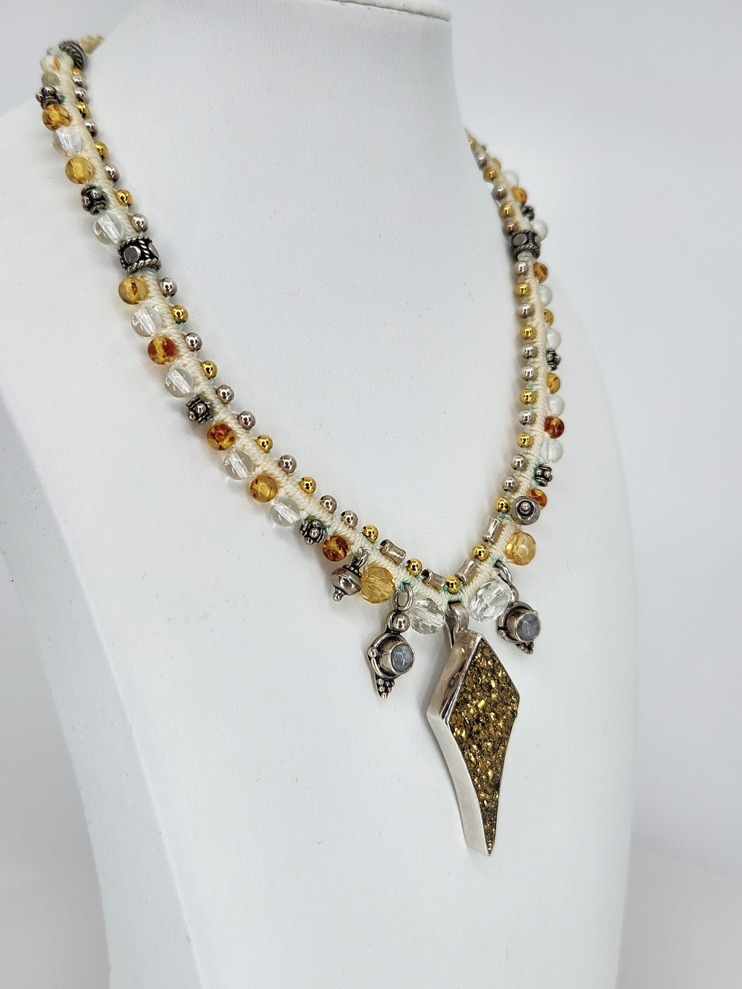 Isha Elafi - Gold Druzy Crystal with Moonstone and Golden Citrine beading Necklace