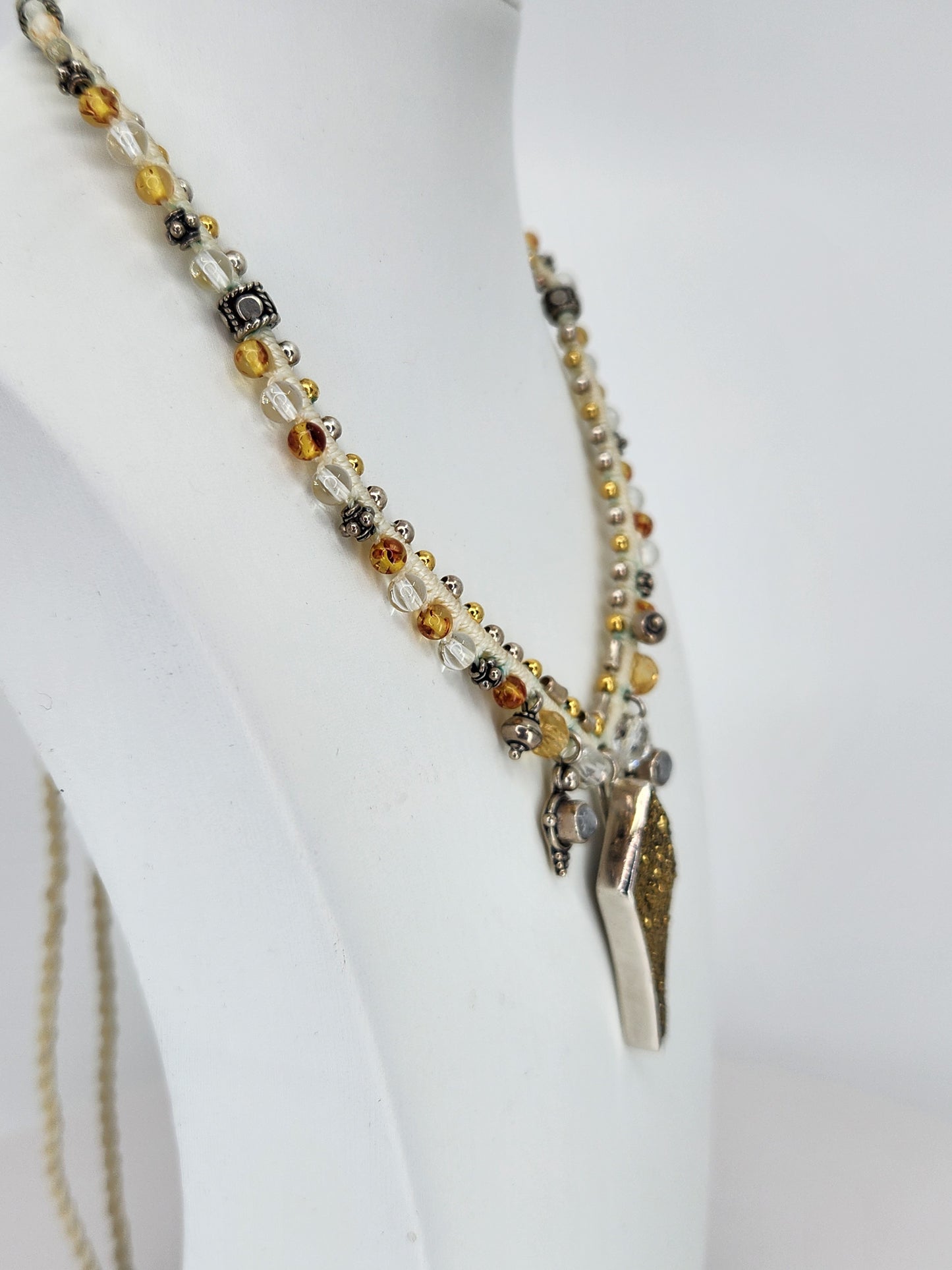 Isha Elafi - Gold Druzy Crystal with Moonstone and Golden Citrine beading Necklace