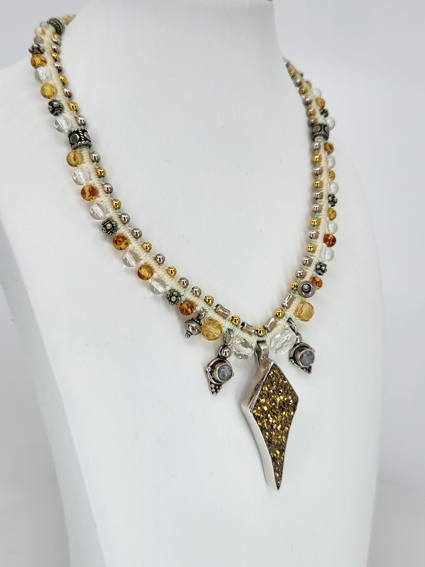 Isha Elafi - Gold Druzy Crystal with Moonstone and Golden Citrine beading Necklace