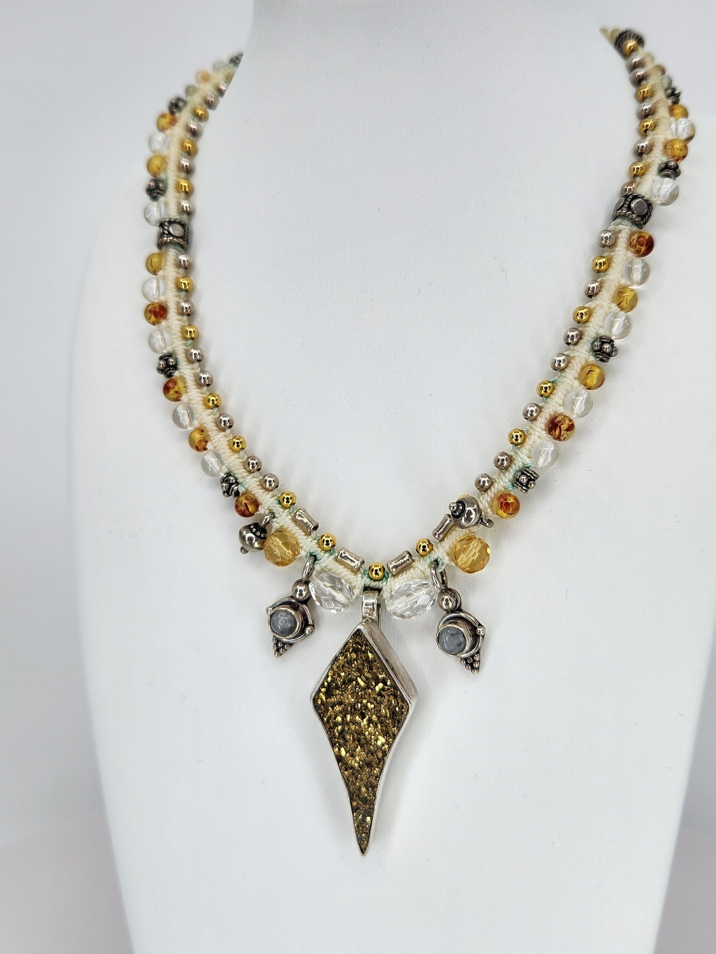 Isha Elafi - Gold Druzy Crystal with Moonstone and Golden Citrine beading Necklace