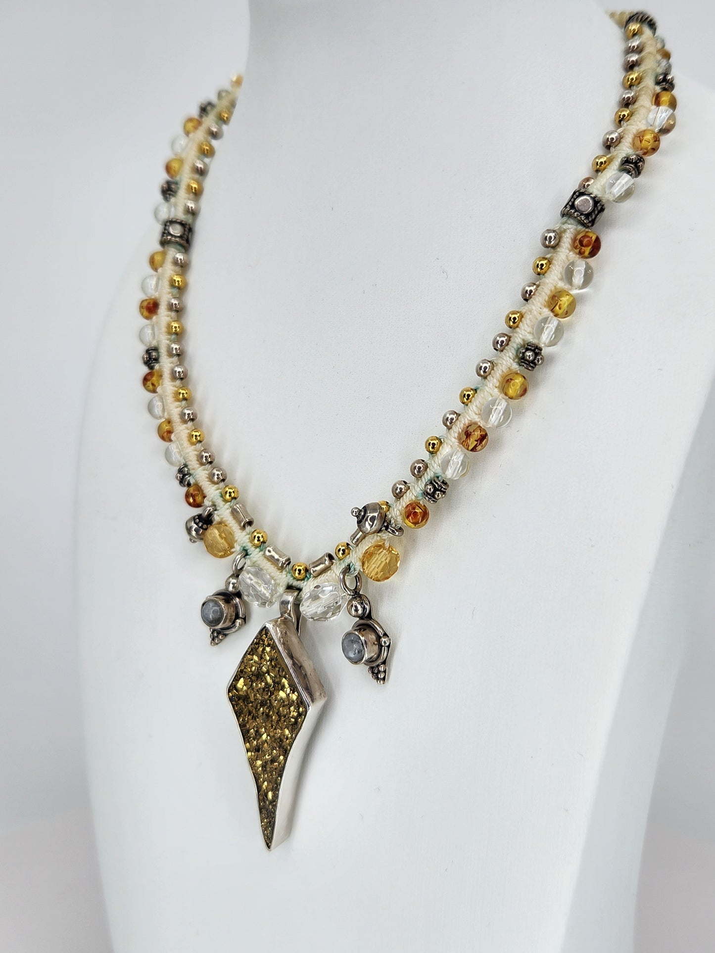 Isha Elafi - Gold Druzy Crystal with Moonstone and Golden Citrine beading Necklace