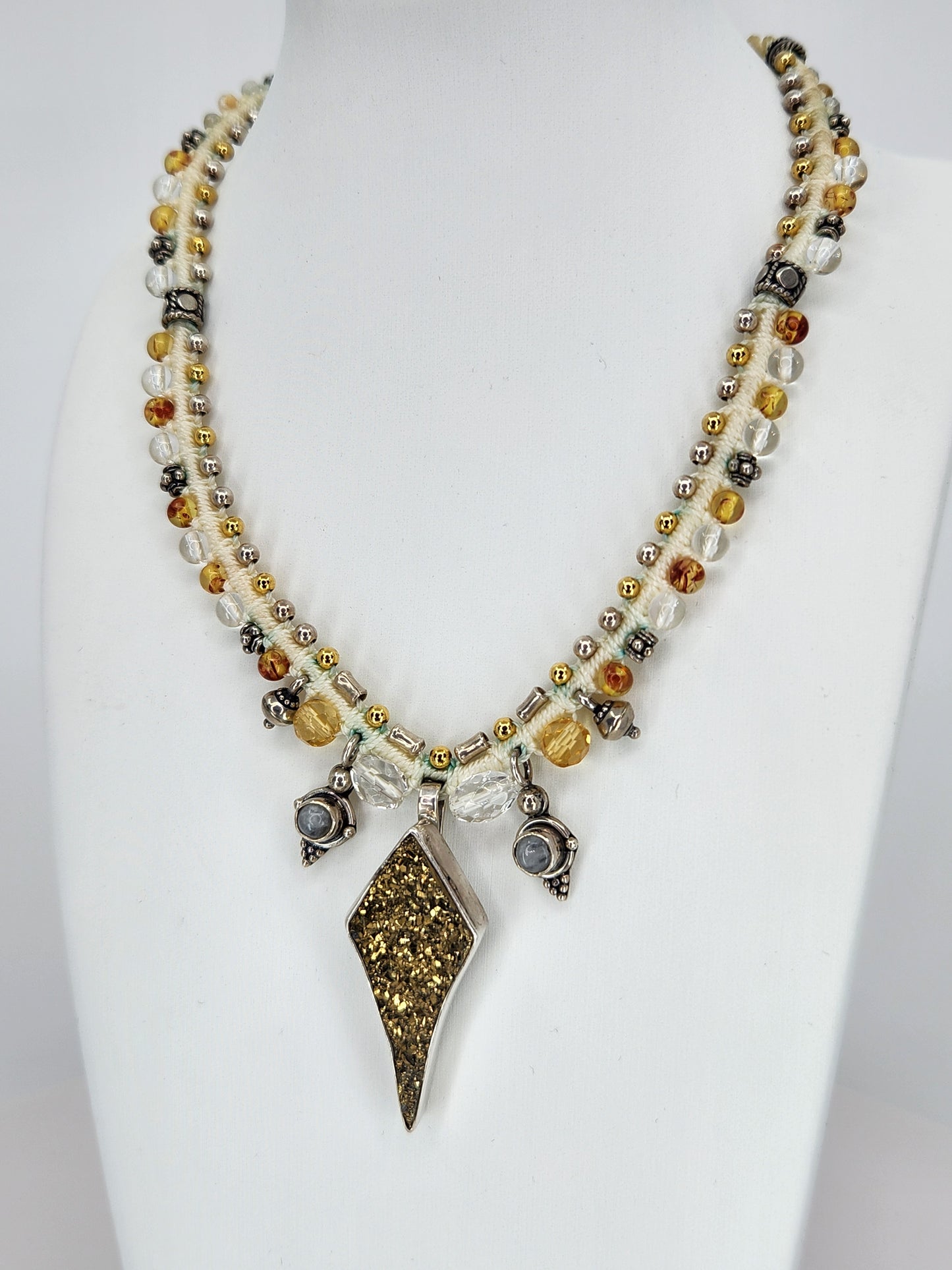 Isha Elafi - Gold Druzy Crystal with Moonstone and Golden Citrine beading Necklace