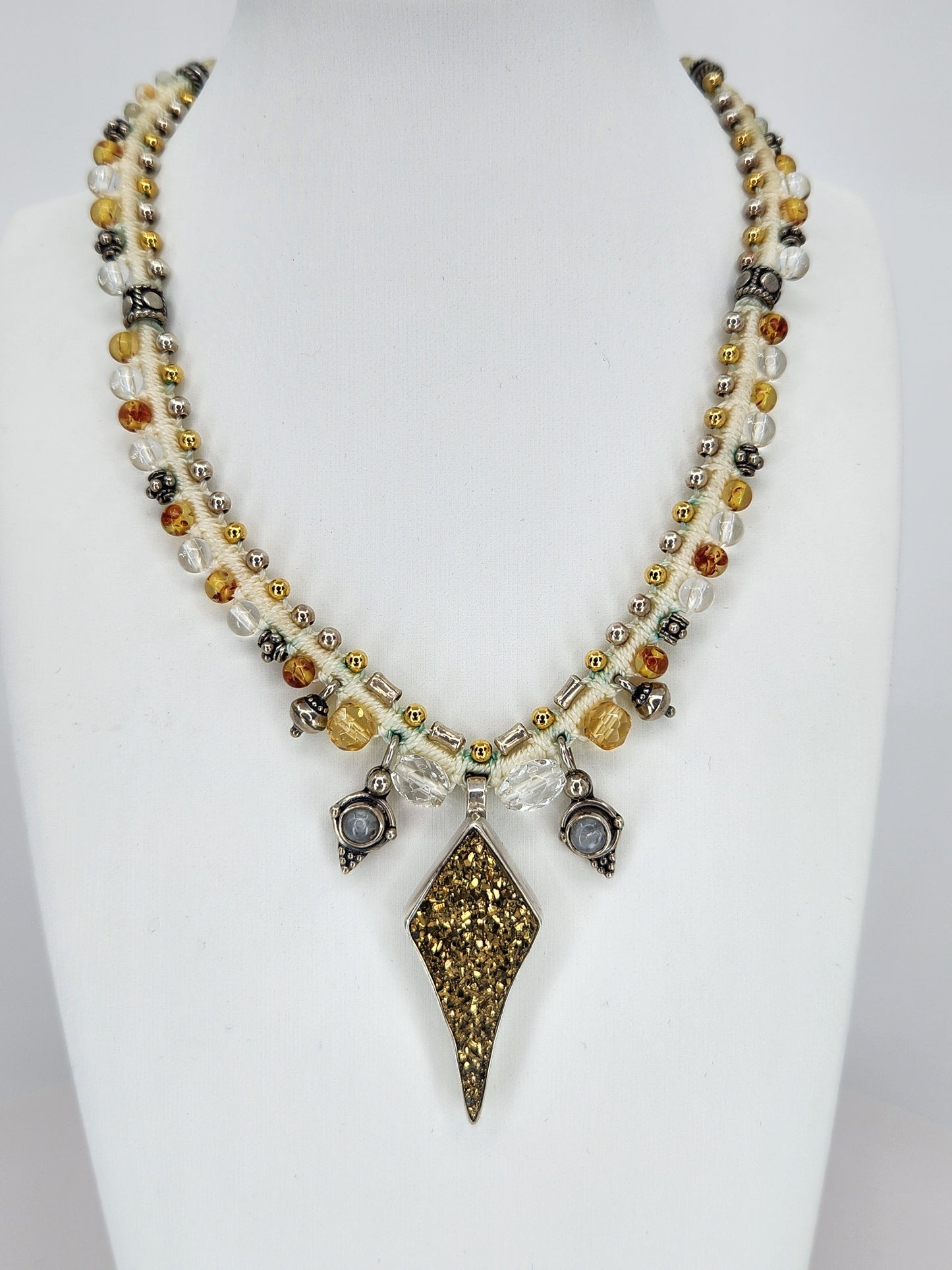 Isha Elafi - Gold Druzy Crystal with Moonstone and Golden Citrine beading Necklace