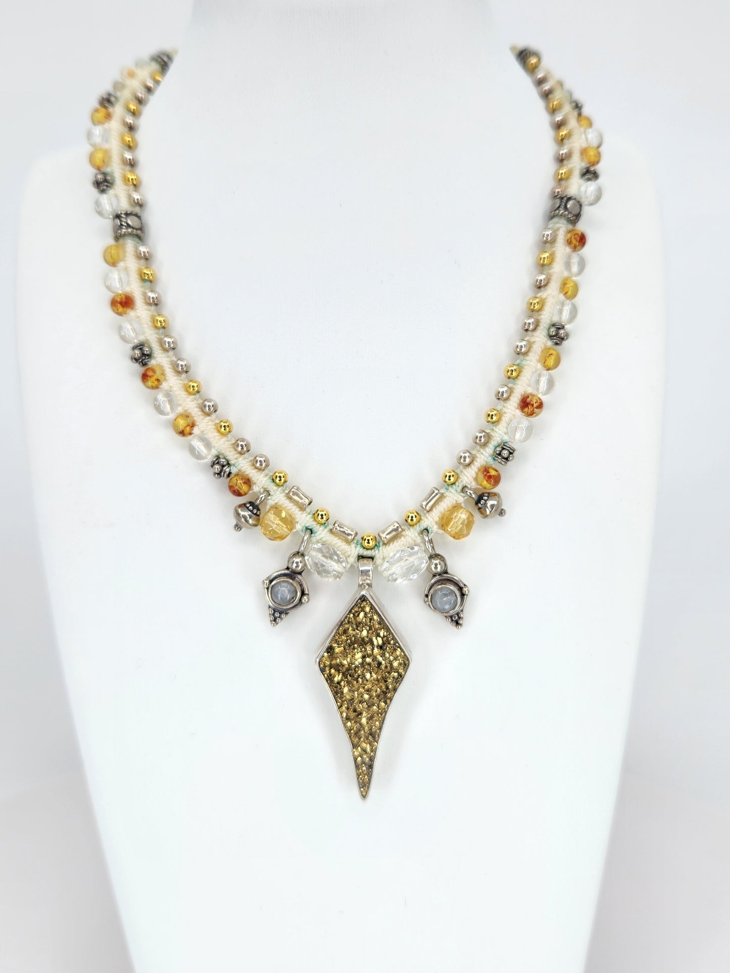 Isha Elafi - Gold Druzy Crystal with Moonstone and Golden Citrine beading Necklace