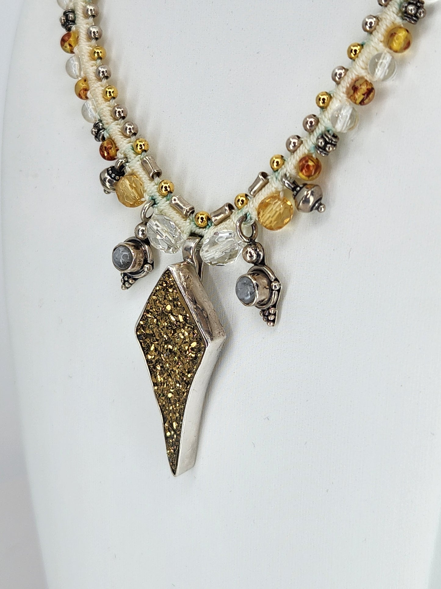 Isha Elafi - Gold Druzy Crystal with Moonstone and Golden Citrine beading Necklace