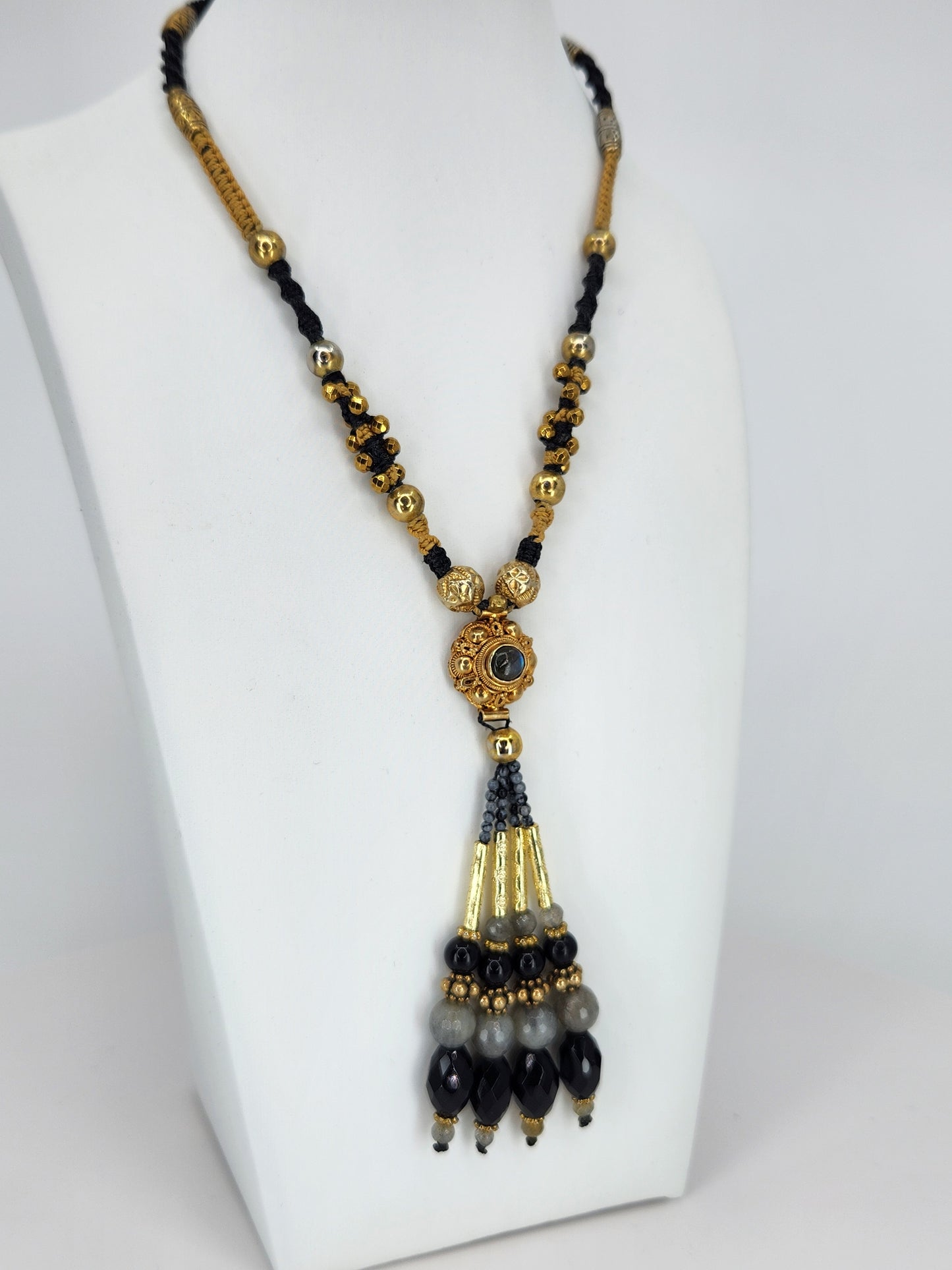 Isha Elafi - Labradorite and Black Onyx Beaded Tassel