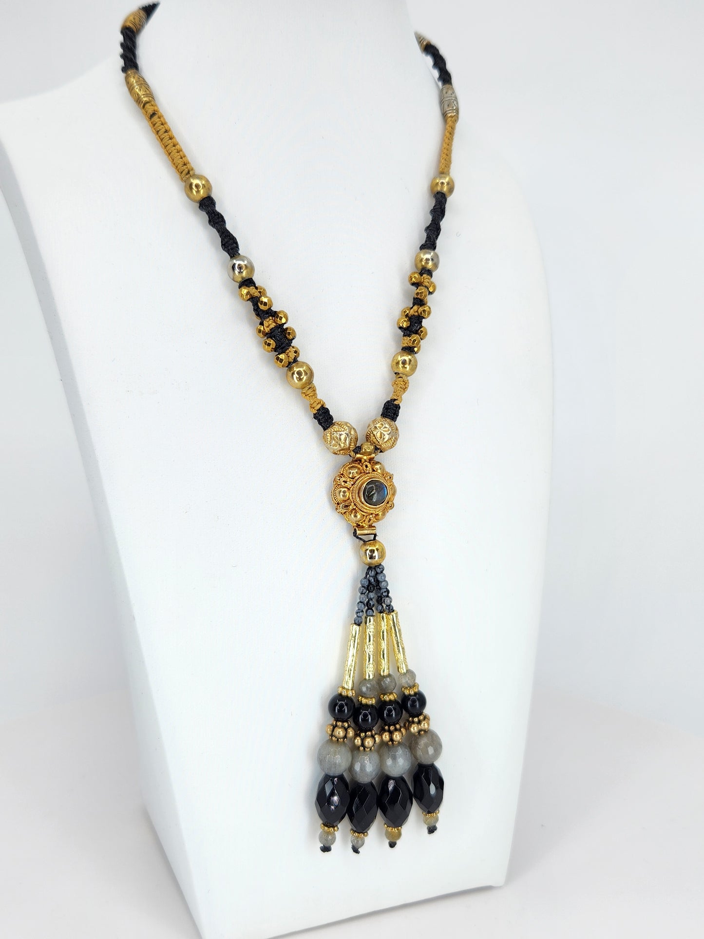Isha Elafi - Labradorite and Black Onyx Beaded Tassel