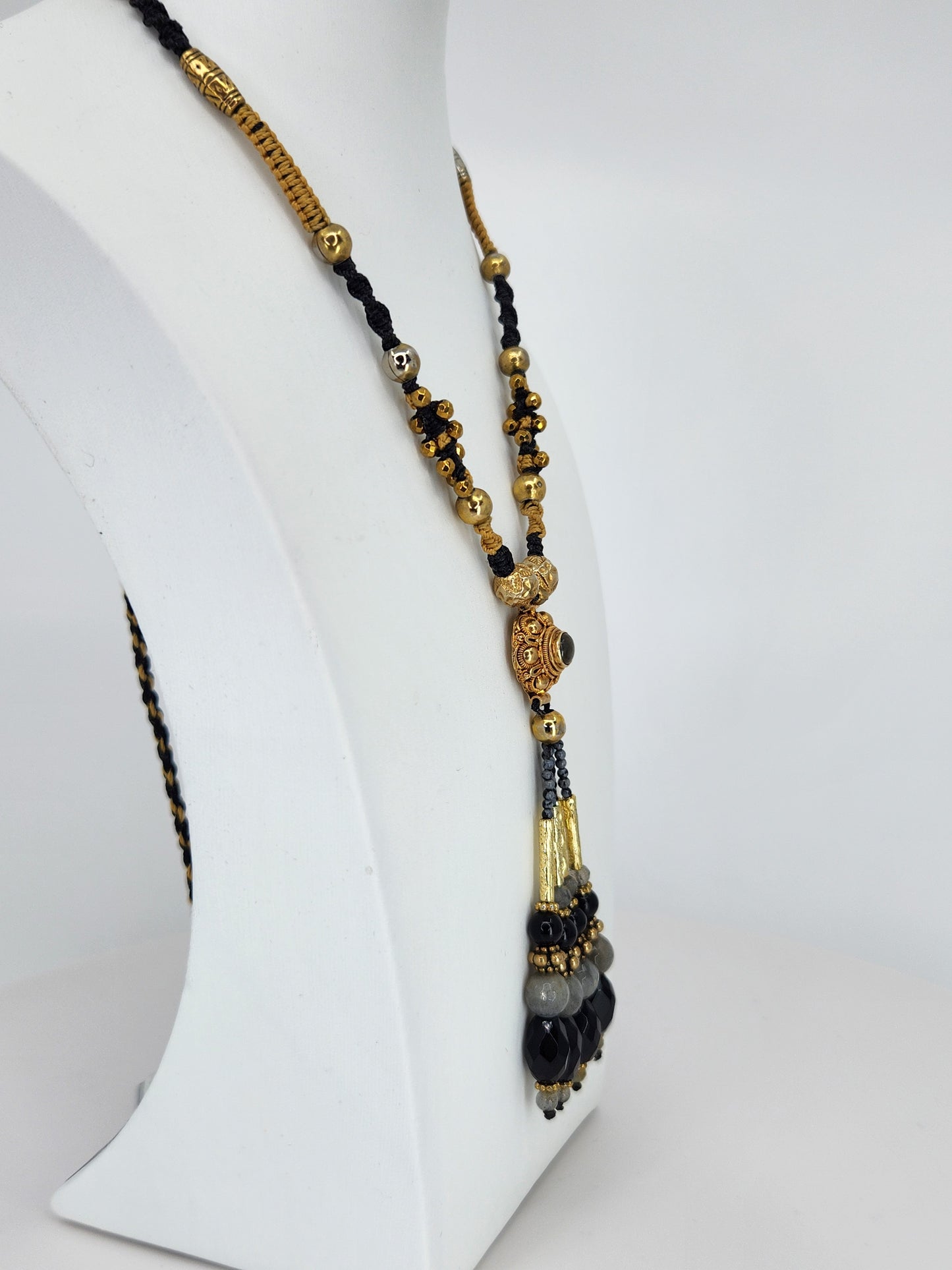 Isha Elafi - Labradorite and Black Onyx Beaded Tassel