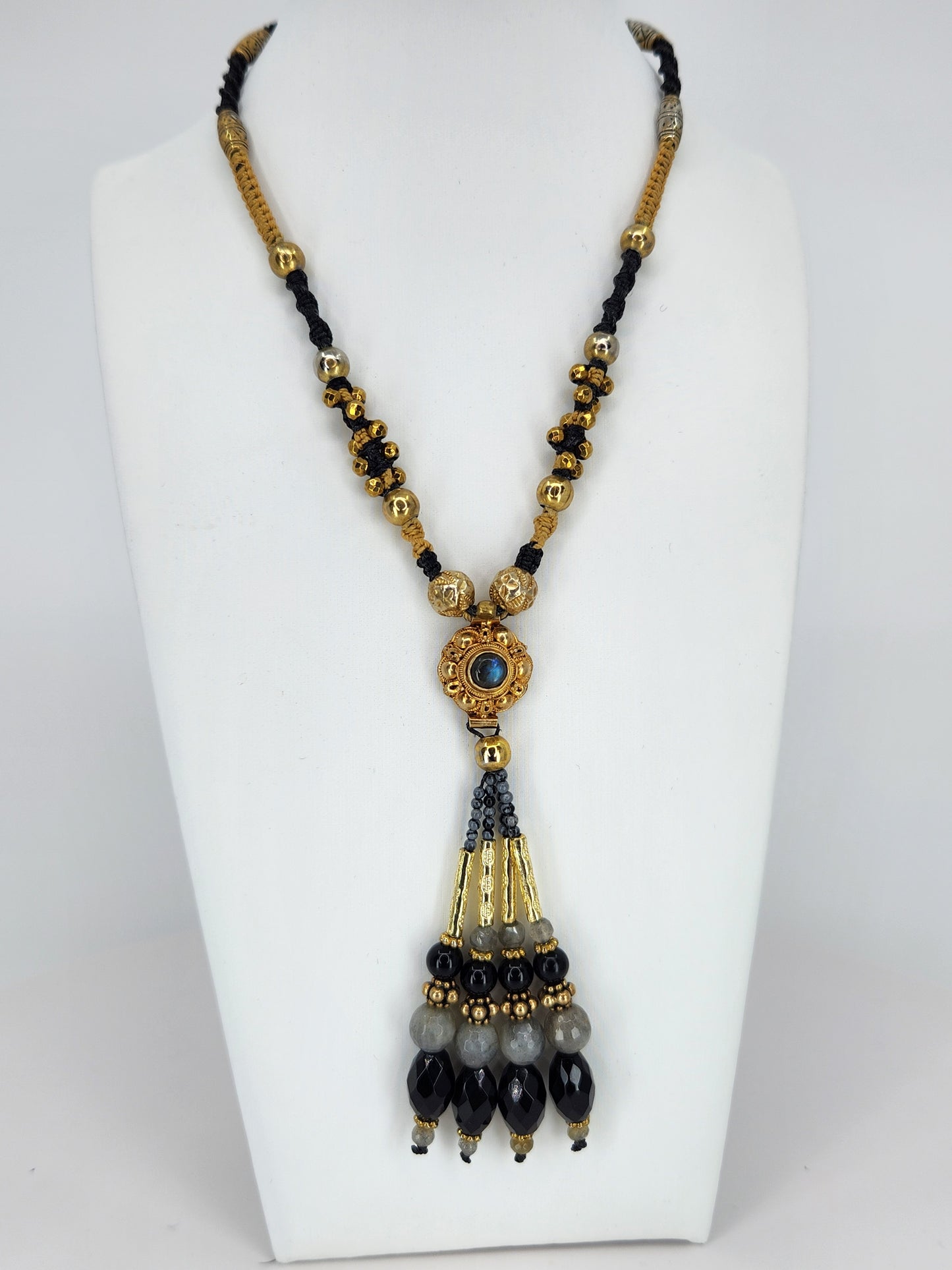 Isha Elafi - Labradorite and Black Onyx Beaded Tassel