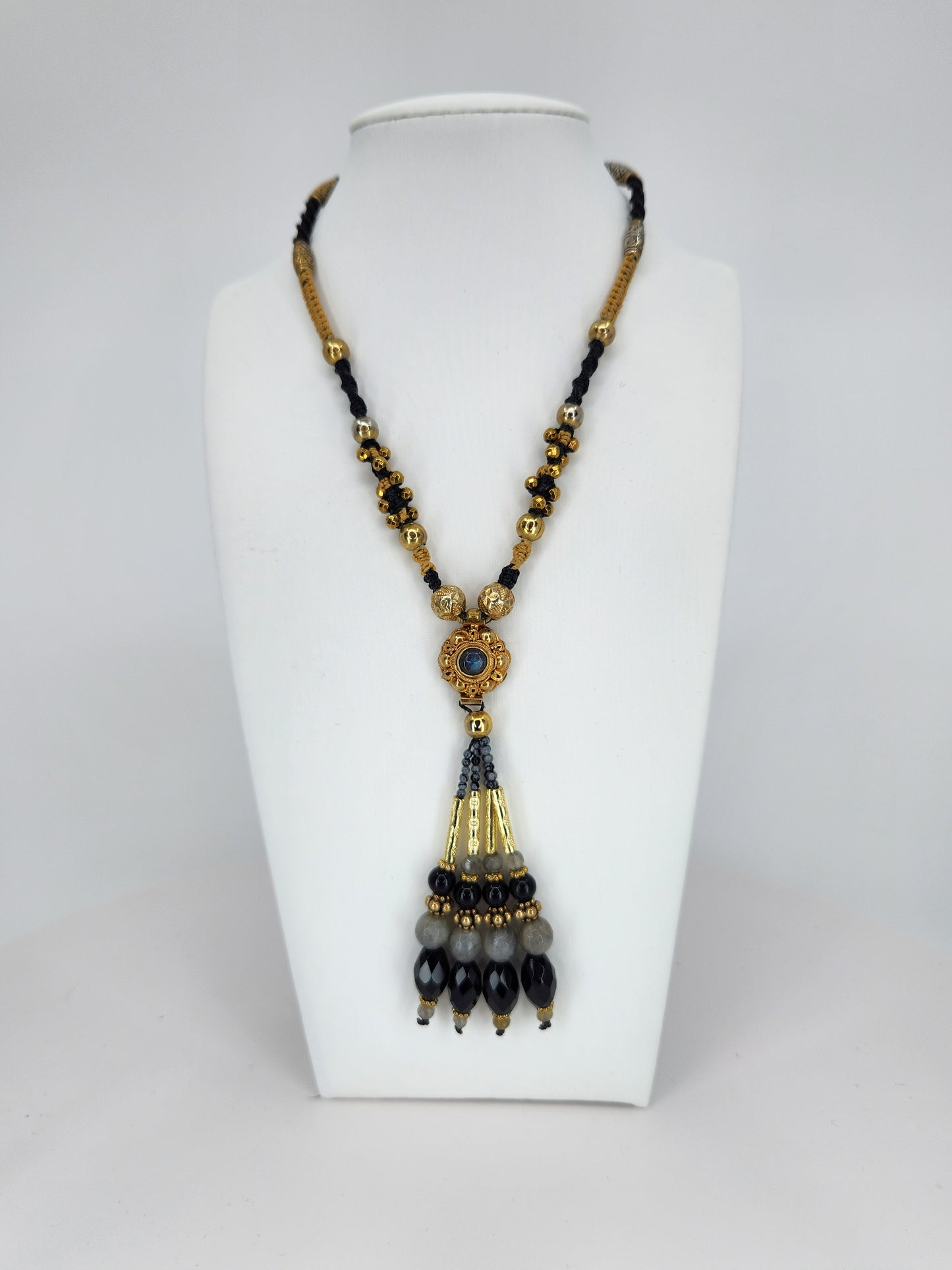 Isha Elafi - Labradorite and Black Onyx Beaded Tassel
