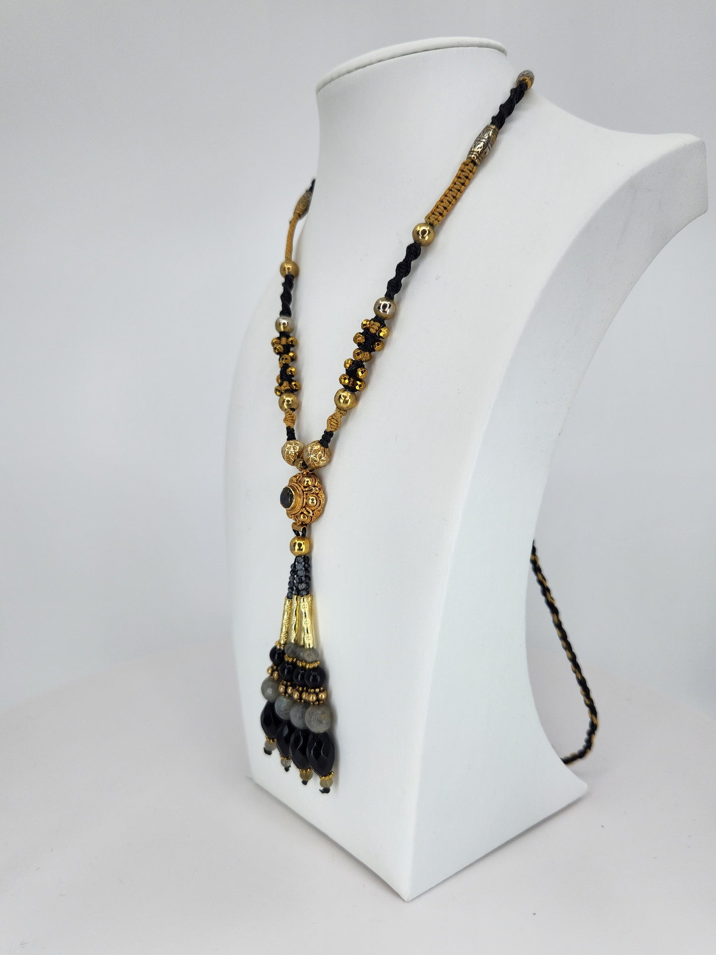 Isha Elafi - Labradorite and Black Onyx Beaded Tassel